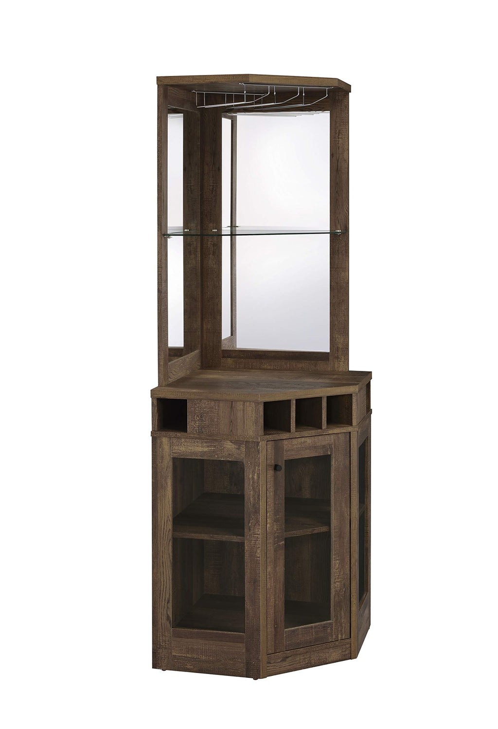 Coaster Furniture Corner Stemware Rack Rustic Oak Bar Cabinet 182303
