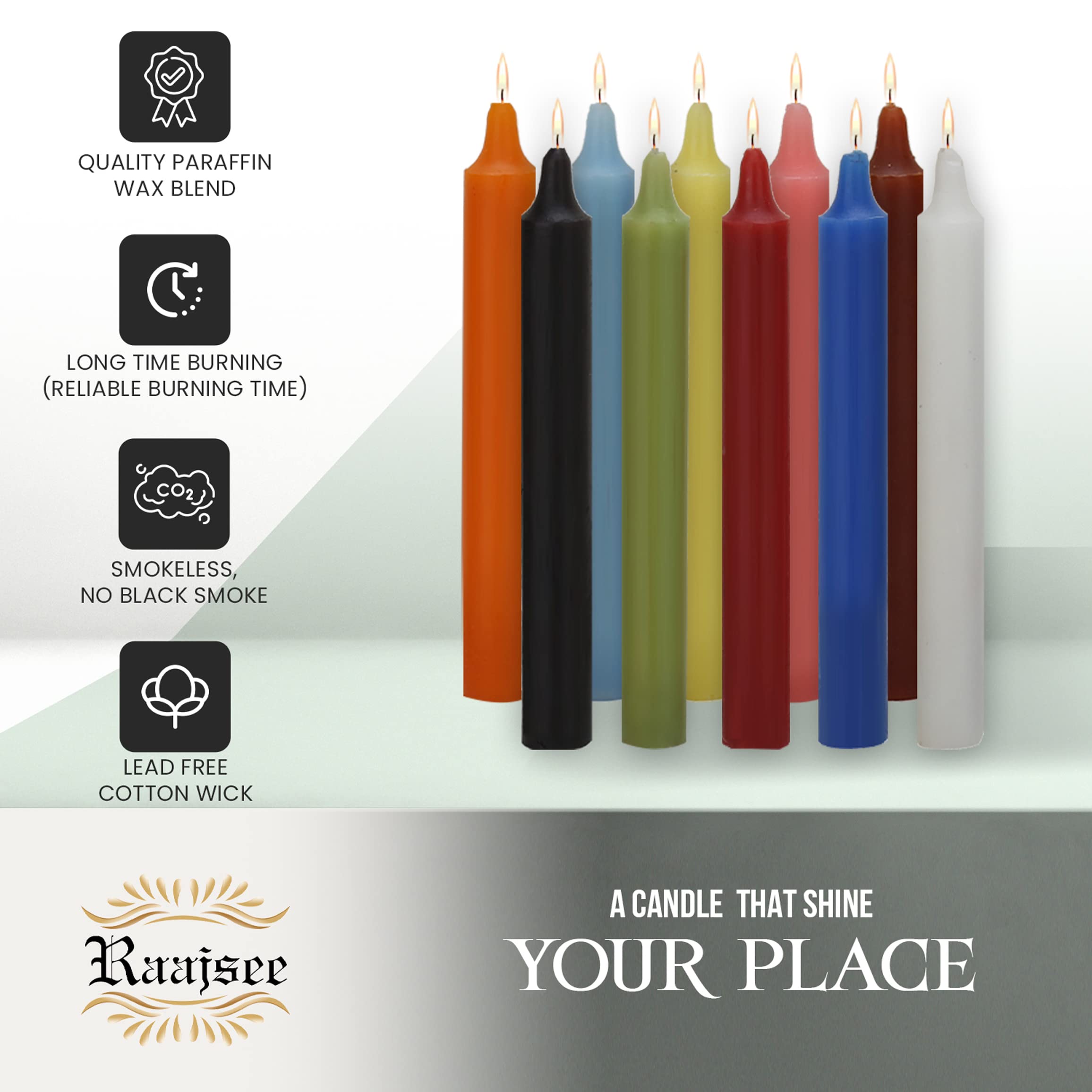Raajsee Unscented Mini Taper Candles (Multi-Color) | 4 Inches Dinner Candle Sticks| Smokeless, And Dripless| Paraffin Wax With C