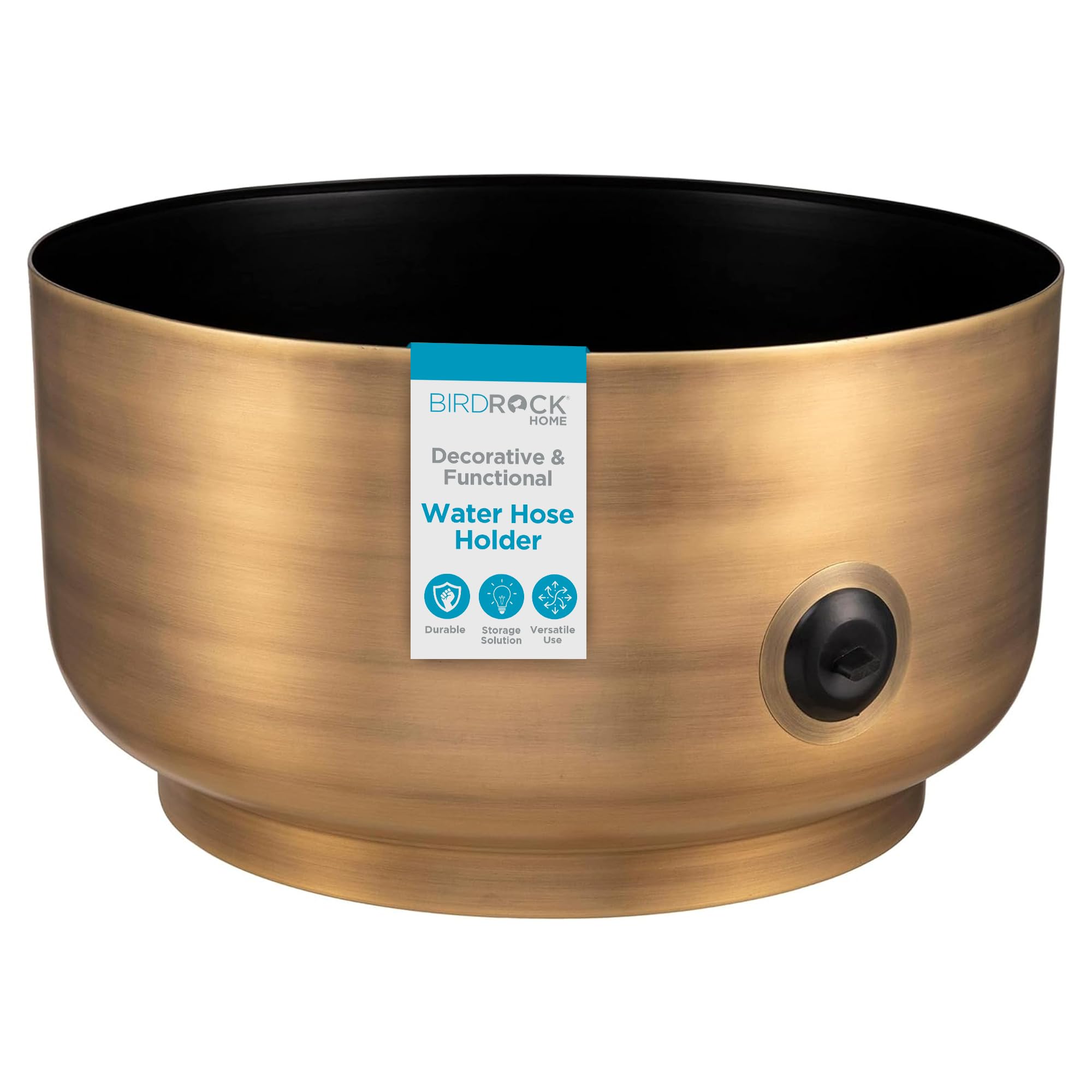 Birdrock Home Decorative Footed Garden Water Hose Holder Pot - 100Ft Hose Storage Metal Steel, Hidden Garden Hose Keeper W/Drain