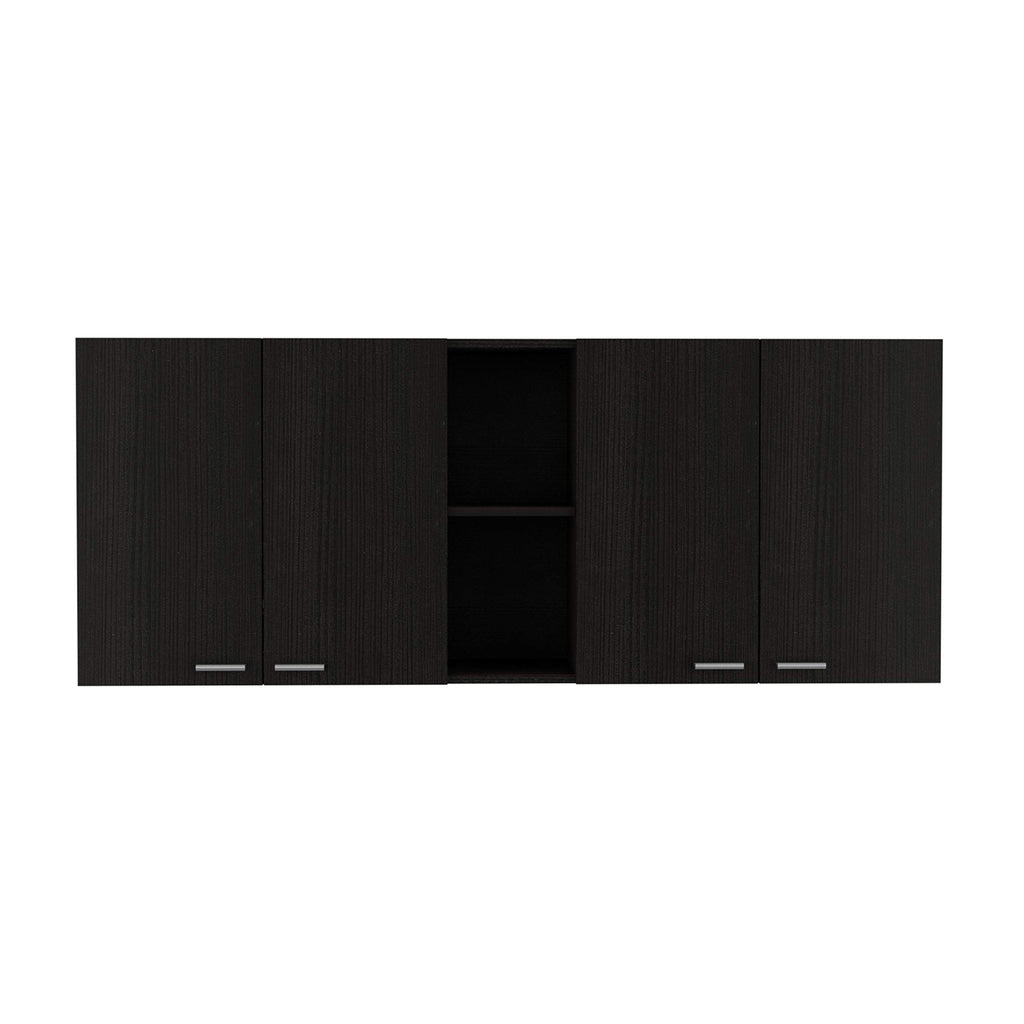 DEPOT E-SHOP Olimpo 150 Wall Cabinet with Four Doors, Two Open Storage Shelves, Two Internal Shelves, Internal Dish and Glass Organizer, 24" H, Black, Kitchen