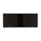 DEPOT E-SHOP Olimpo 150 Wall Cabinet with Four Doors, Two Open Storage Shelves, Two Internal Shelves, Internal Dish and Glass Organizer, 24" H, Black, Kitchen