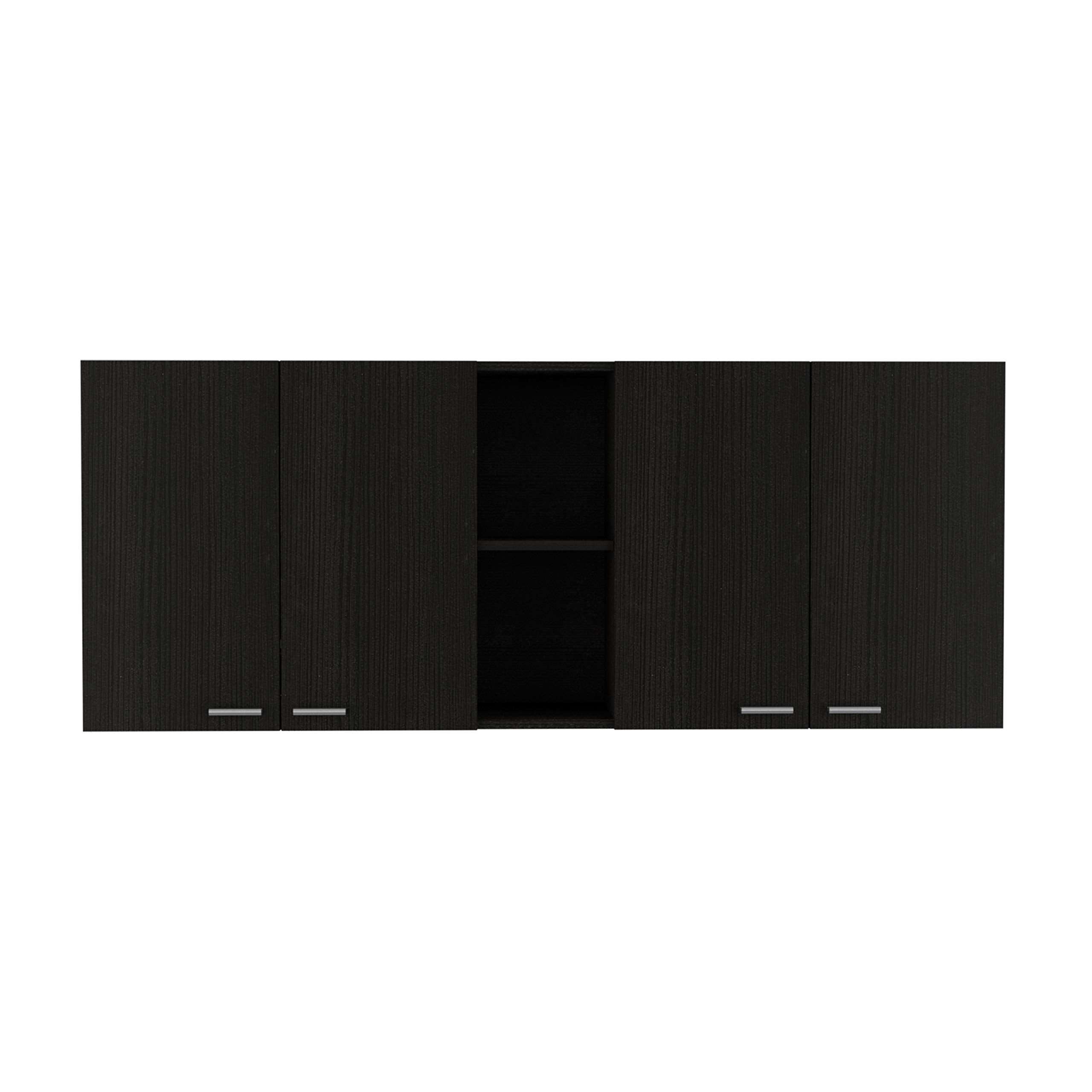 DEPOT E-SHOP Olimpo 150 Wall Cabinet with Four Doors, Two Open Storage Shelves, Two Internal Shelves, Internal Dish and Glass Organizer, 24" H, Black, Kitchen