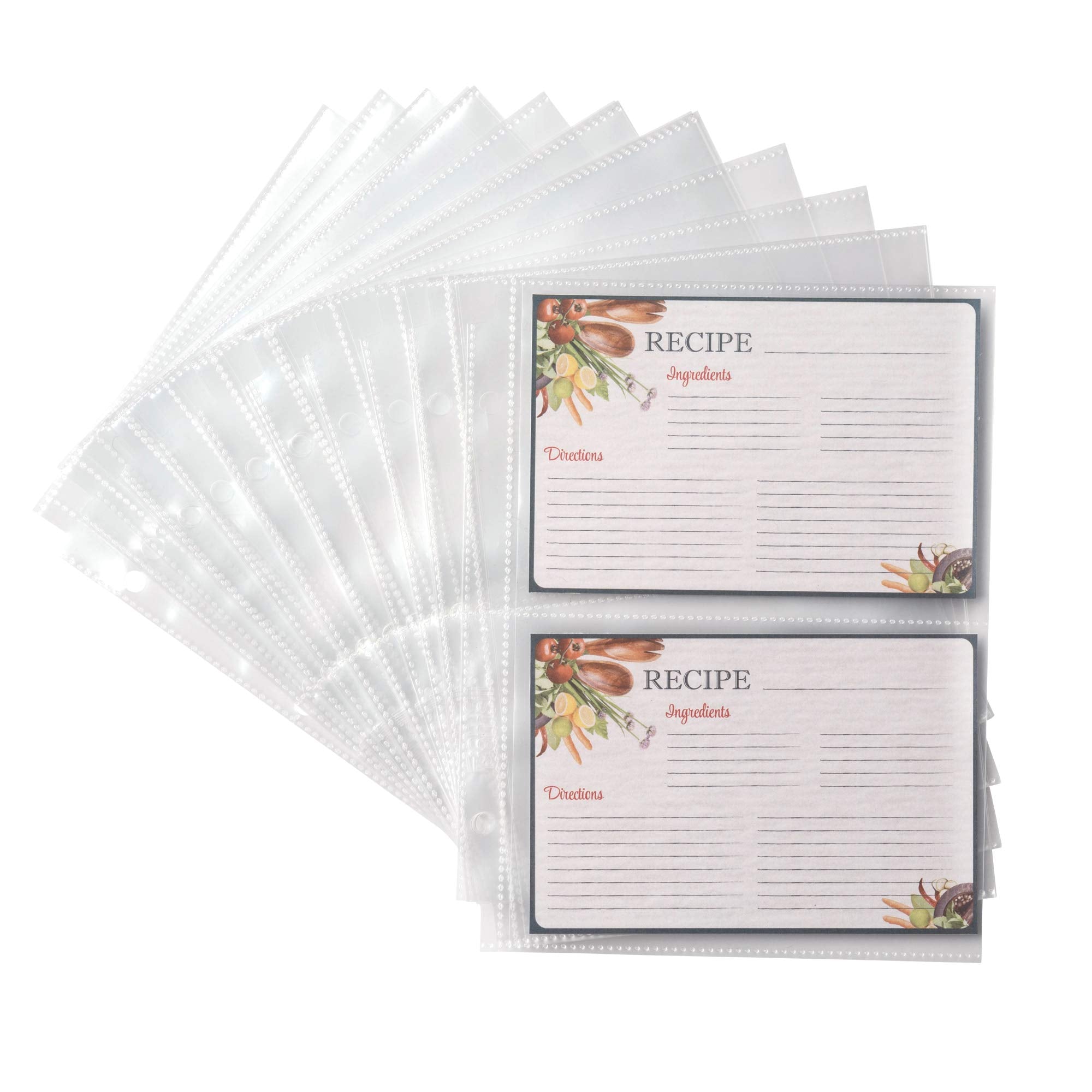 Samsill 4X6 Recipe Card Protectors, Splatter Proof, 2-4 Recipe Cards Per Sheet, Fits 8' X 9' - 3 Ring Binders, 25 Pack