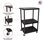 LUXOR LP54E-B 54"H AV Cart - 3 Large Shelves Electric