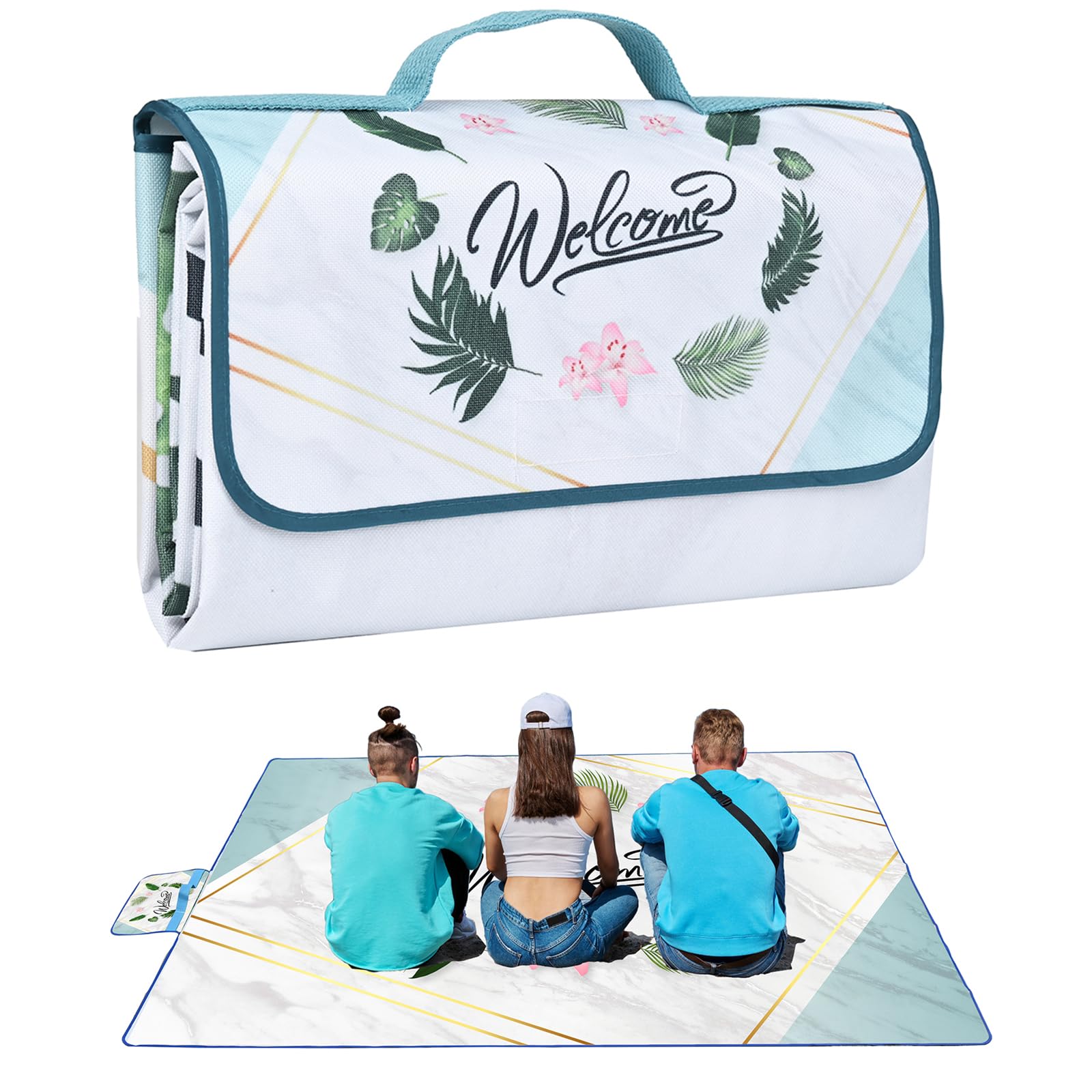 DanCoom Picnic Blanket, Foldable Waterproof Sand Mat, Extra Large Picnic Blanket Outdoor Picnic Mat Beach Blanket for Park Grass
