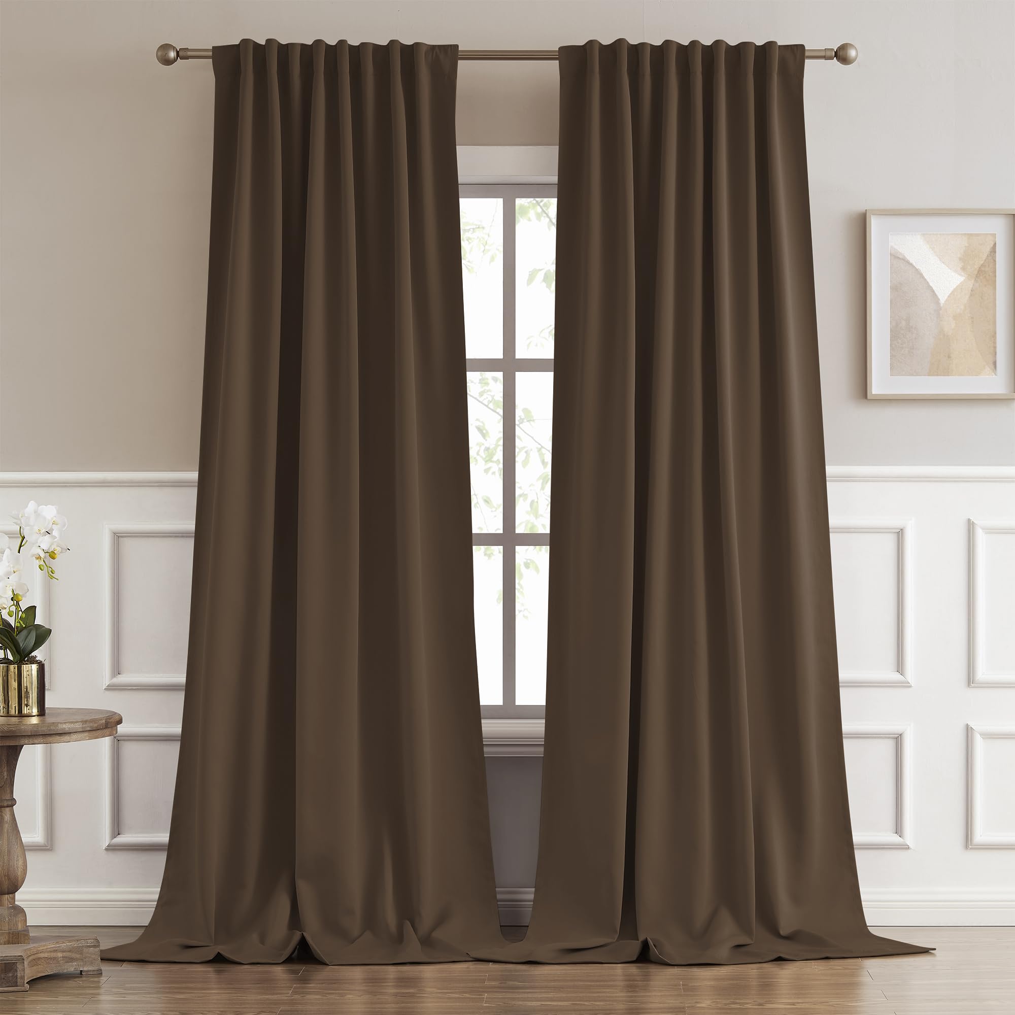 DUALIFE Blackout Curtains/Drapes 120 Inches Long, Light Blocking Privacy Draperies,52 inches by 120 inch,2 Panels,Brown
