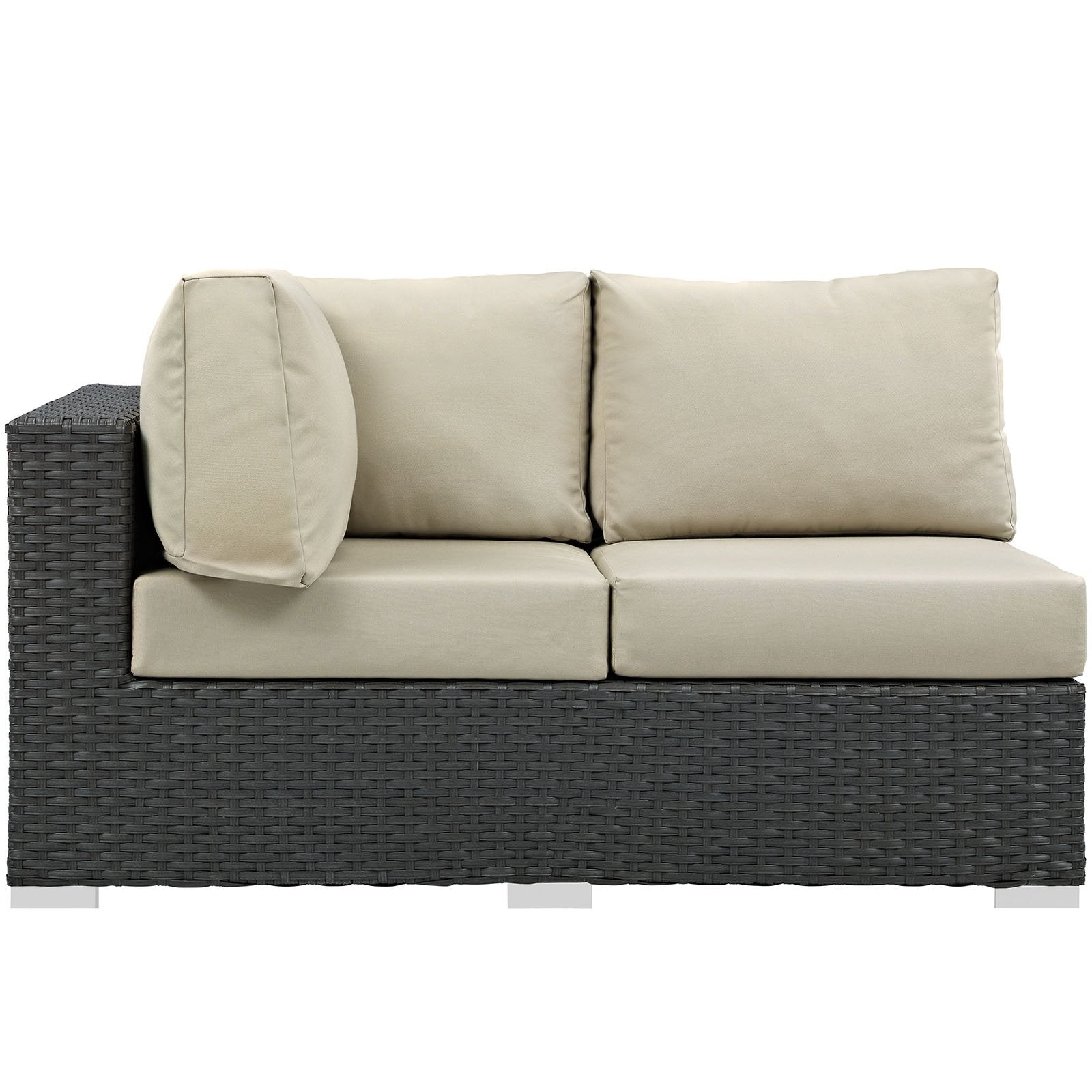 Modway EEI-1858-CHC-BEI Sojourn Wicker Rattan Outdoor Patio Sunbrella Fabric Left-Arm Loveseat in Canvas Antique Beige