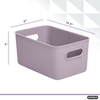 Superio Ribbed Collection - Decorative Plastic Lidded Home Storage Bins Organizer Baskets, Medium Lilac Purple (1 Pack - 5 Liter