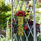 E-View Metal Welcome Sign Rustic Wall Hanging Plaque - Decorative Welcome Flower Signs For Porch Front Door Farmhouse Home Decor