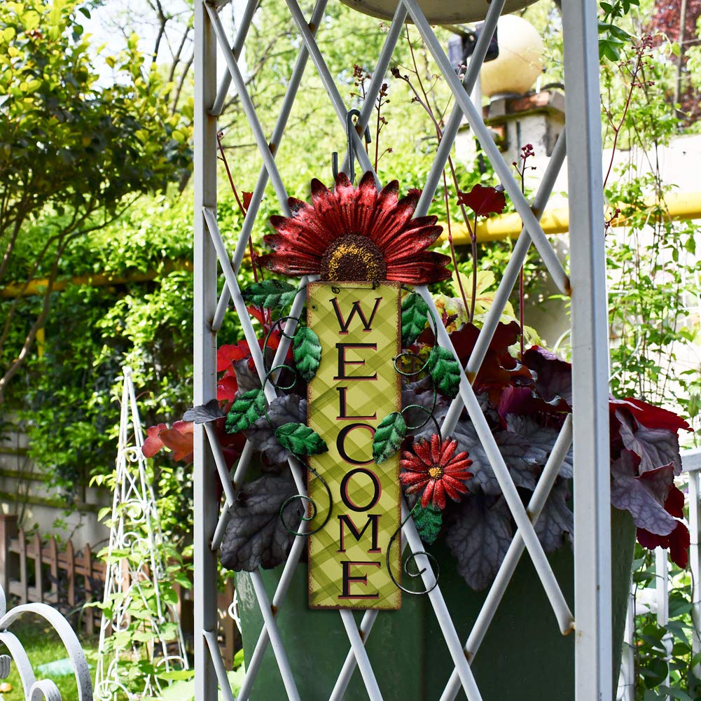 E-View Metal Welcome Sign Rustic Wall Hanging Plaque - Decorative Welcome Flower Signs For Porch Front Door Farmhouse Home Decor