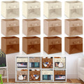 Marsui 12 Pcs Clear Cube Storage Bins Brown Collapsible Kids Storage Bins Fabric Classroom Organizer with Window for Kid Playroo