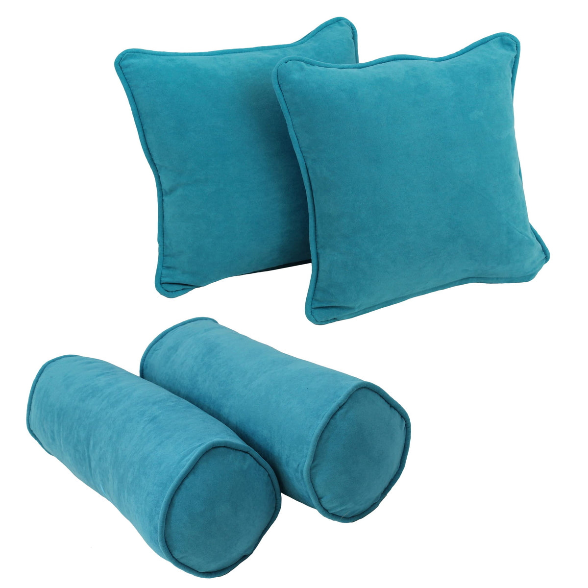 Blazing Needles Corded Microsuede Throw Pillow Set, Aqua Blue 4 Count