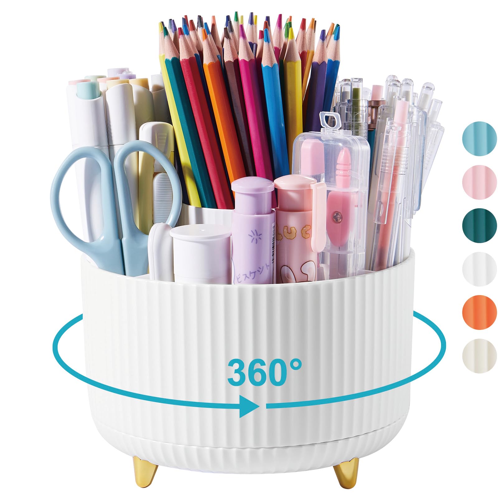 Lolocor Desk Pencil Pen Holder, 5 Slots 360 Degree Rotating Pen Organizer For Desk Desktop Storage Stationery Supplies Pencil Cu