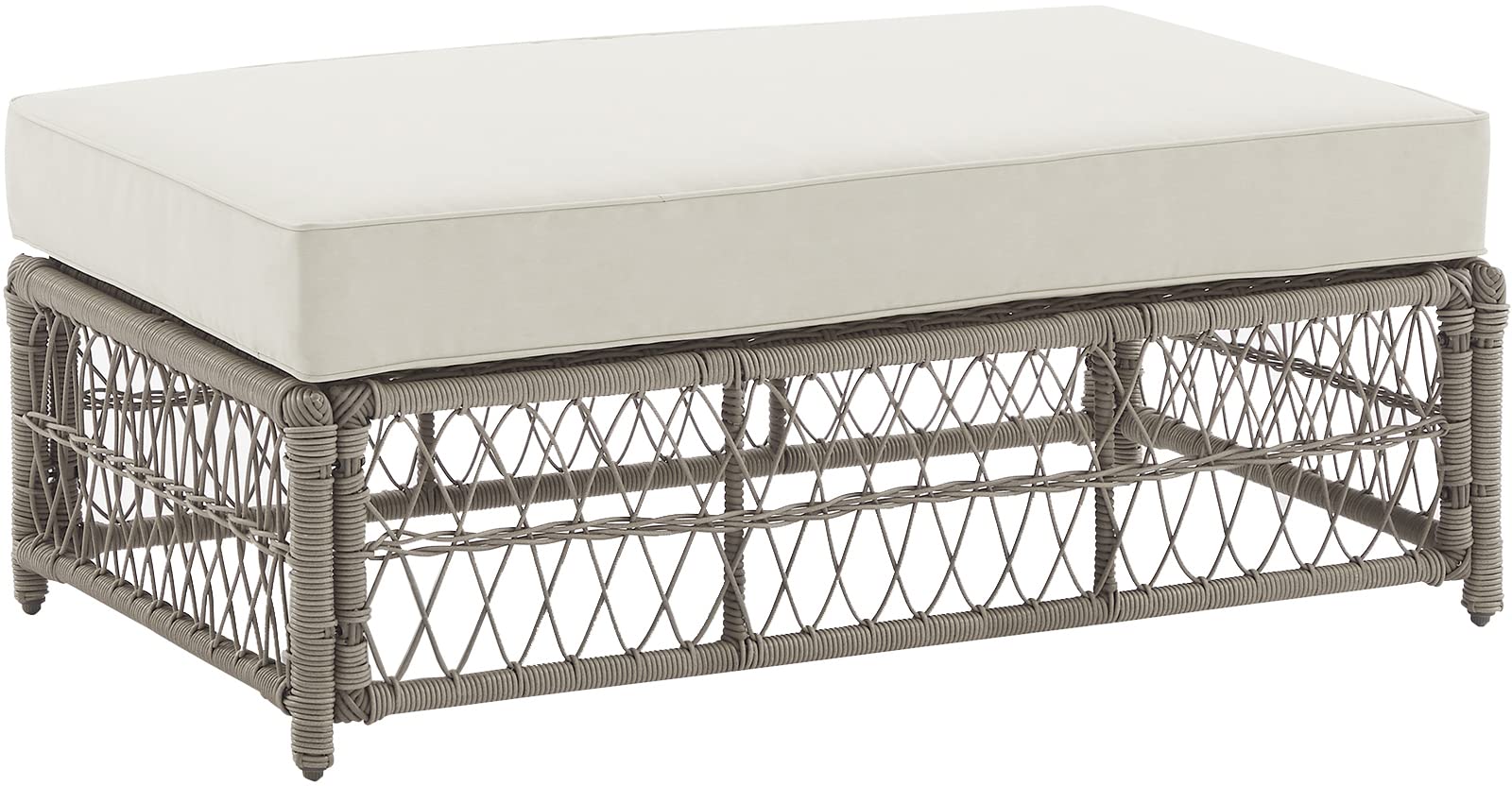 Crosley Furniture Ko70433Dw-Cr Thatcher Outdoor Wicker Coffee Table Ottoman, Driftwood With Creme Cushions