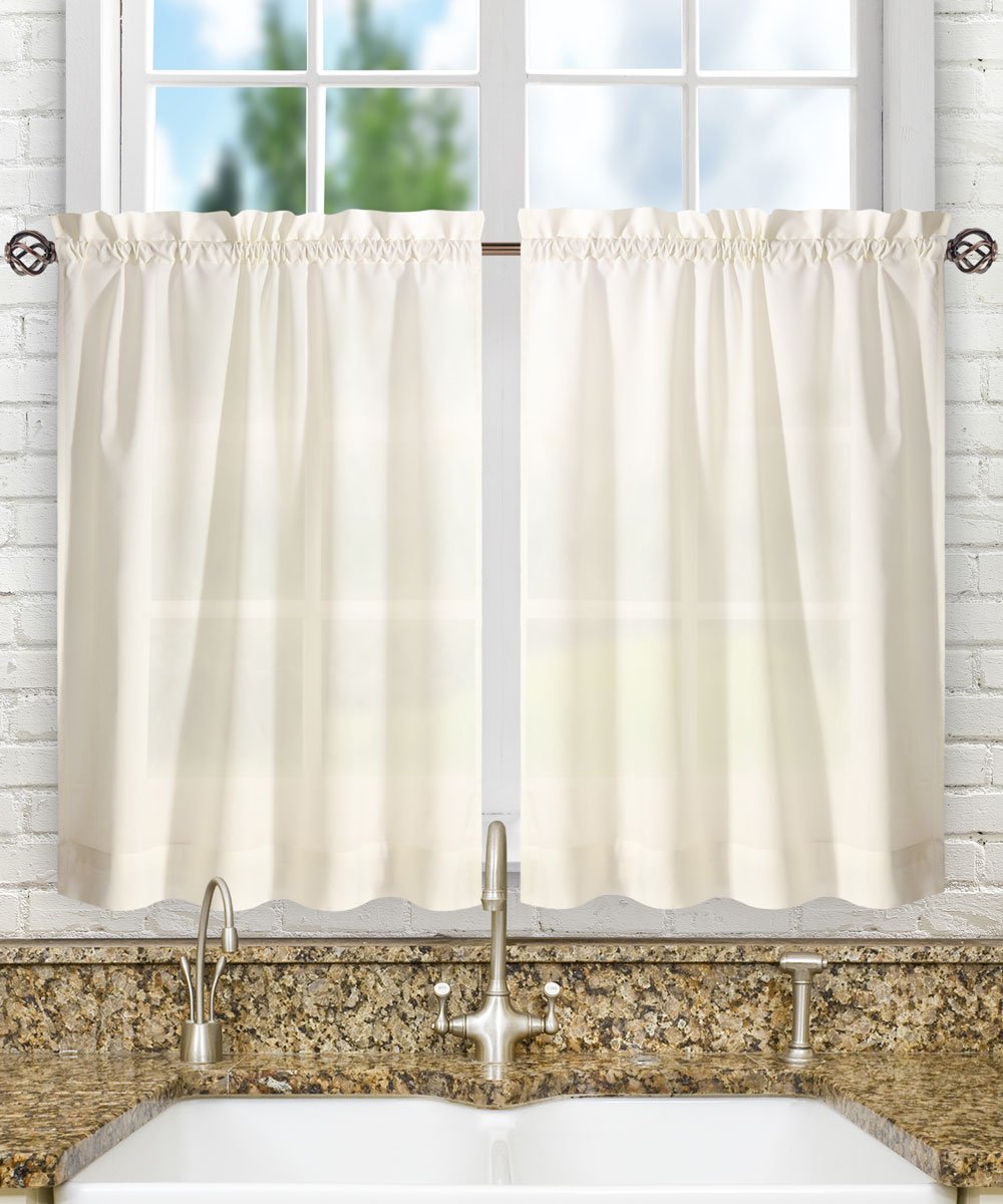 Ellis Curtain Stacey Sheer 56-by-30 Inch Tailored Tier Pair Curtains, Ice Cream, 56x30