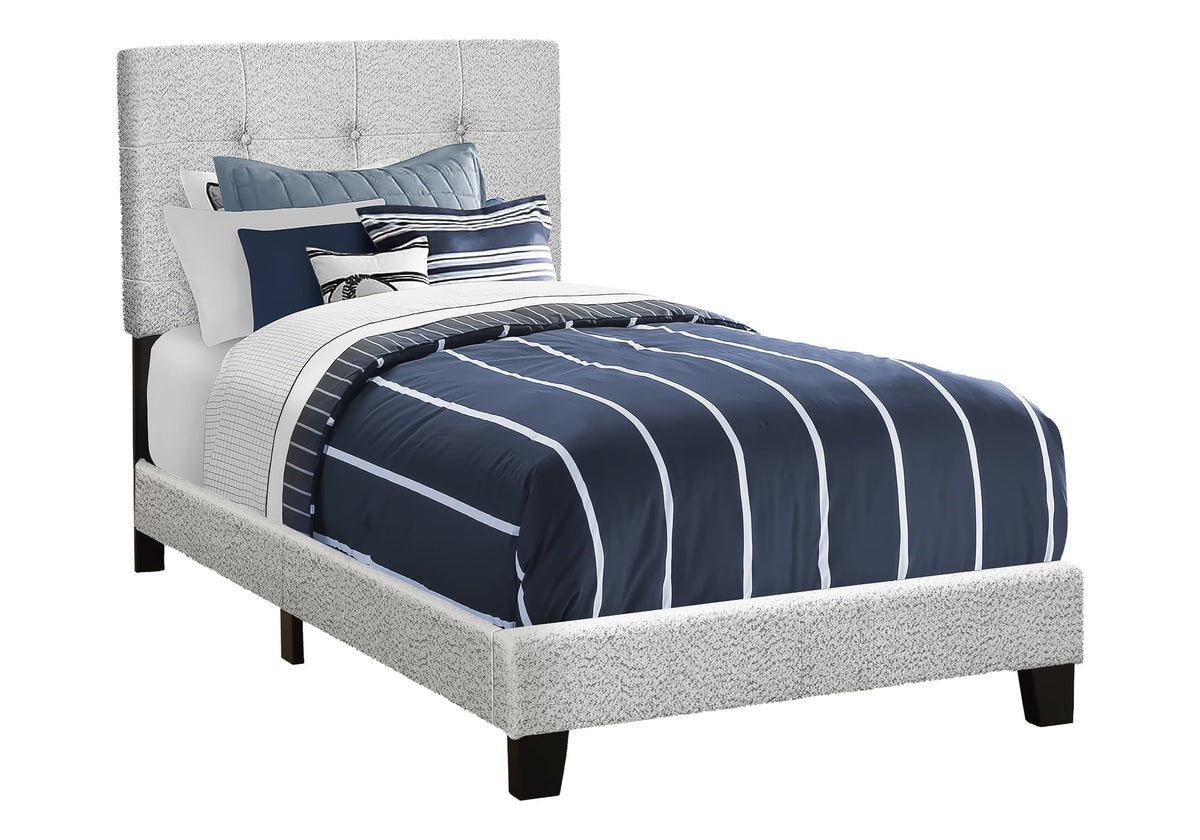 Monarch Specialties I 5801T Bed, Twin Size, Upholstered, Frame Only, Bedroom, Juvenile, Youth, Light Grey Boucle, Transitional