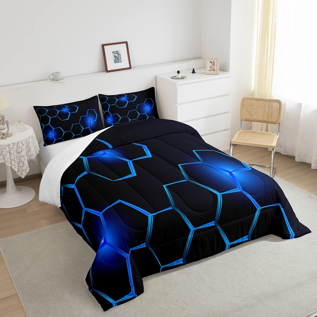 Honeycomb Kids Comforter Set Modern Geometry Hexagon Bedding Set For Boys Children Teens Bedroom Decor Geometrical Comforter Bee