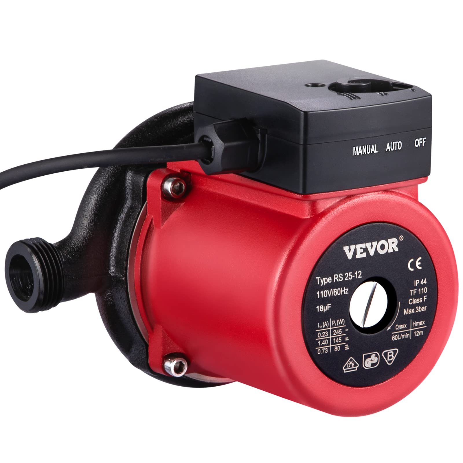 VEVOR Hot Water Recirculating Pump, 245W 110V Water Circulator Pump, Automatic Start Circulating Pump NPT 3/4'' w/Brass Fittings