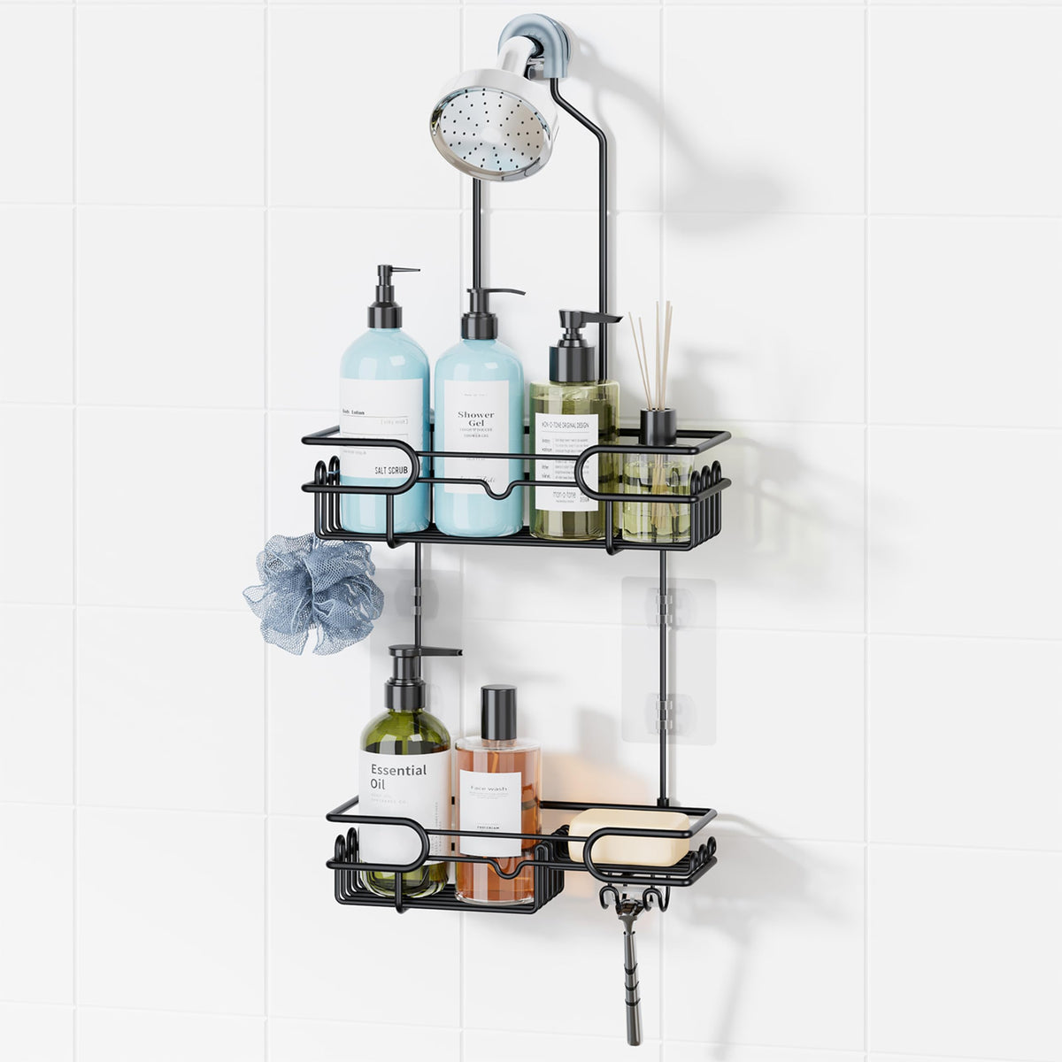 HapiRm Hanging Shower Caddy Organizer  Bathroom Organizer with 12 Hooks and Soap Holder, Rustproof Shower Shelf over Shower Hea