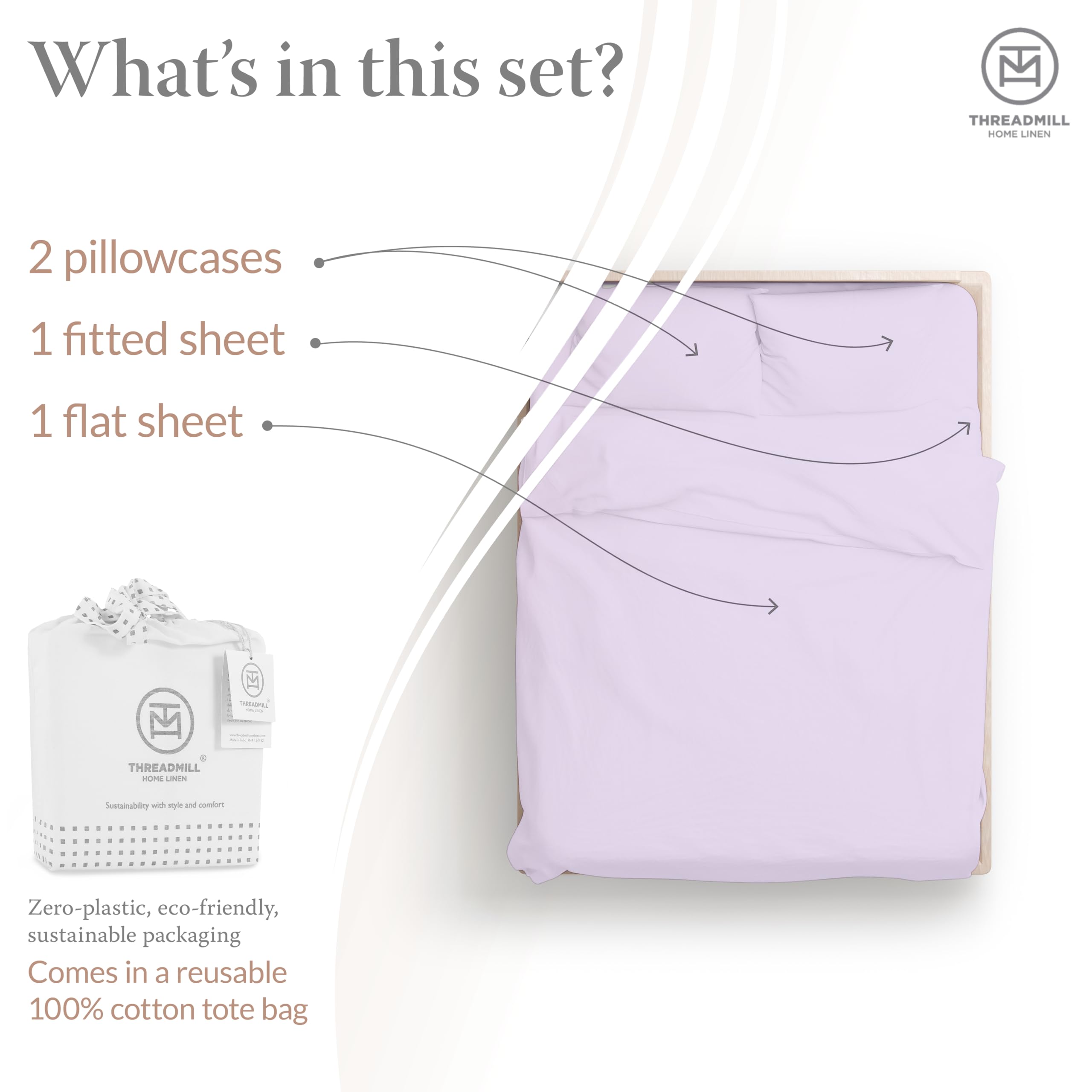 Threadmill Cotton Sheets For King Size Bed, 100% Cotton, 500 Thread Count, Deep Pocket Sheet Set For King Size Bed, Snug Fit, So