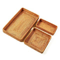 i-lan Set of 3 15' Rattan Woven Serving Tray Basket with MOP Wooden Base and Handles, Boho Wicker Coffee Table D  cor Serving T
