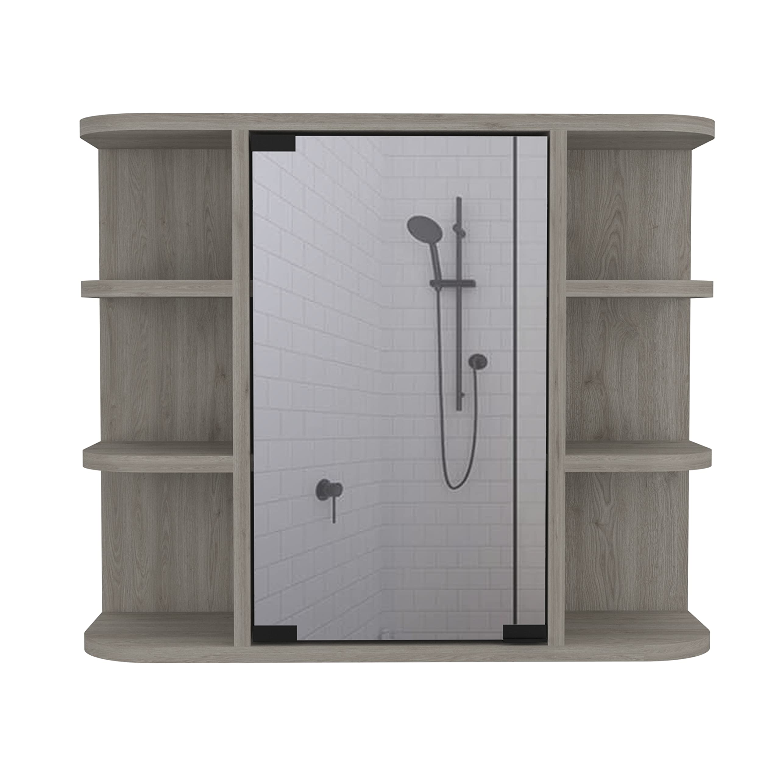 DEPOT E-SHOP Roma Mirrored Medicine Cabinet, Six External Shelves, Three Interior Shelves, Light Gray -Bathroom
