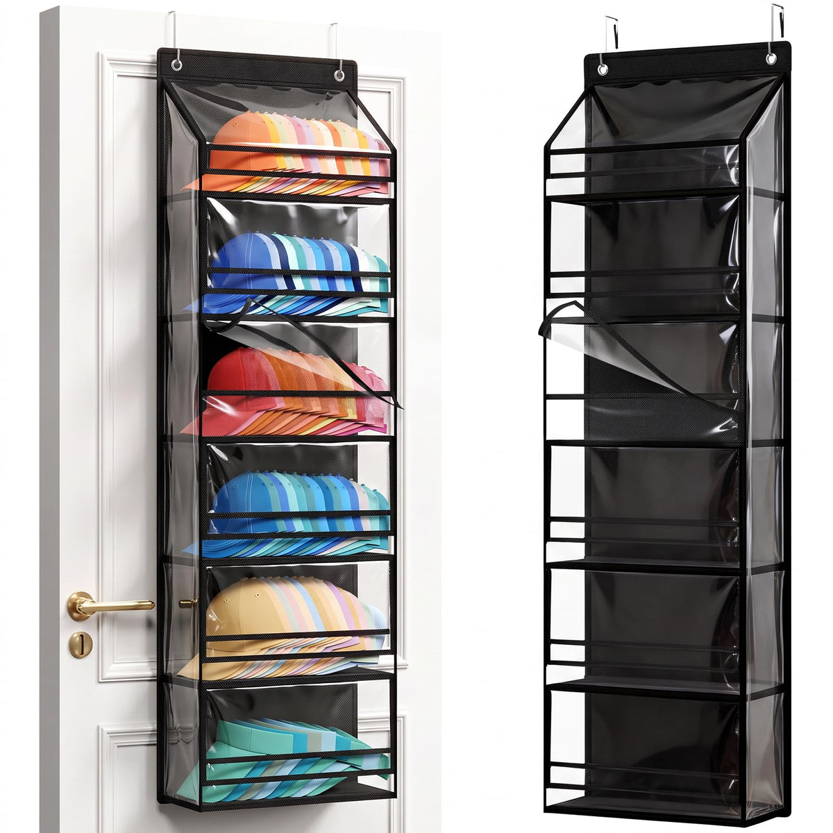 Lifewit 6 Tier Clear Over the Door Hat Rack, Baseball Caps Organizer, Black