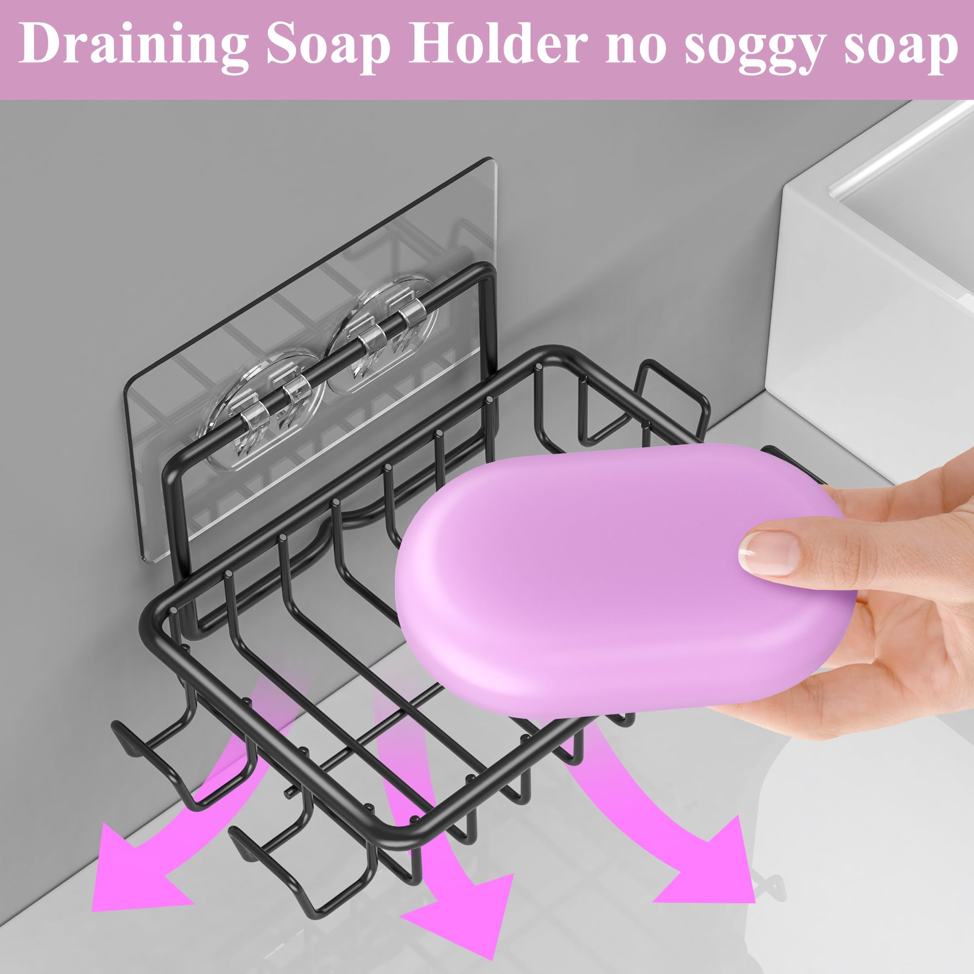 Ailibuligo Adhesive Soap Bar Holder Dish For Shower Wall With Hooks, Black, 4 Pack