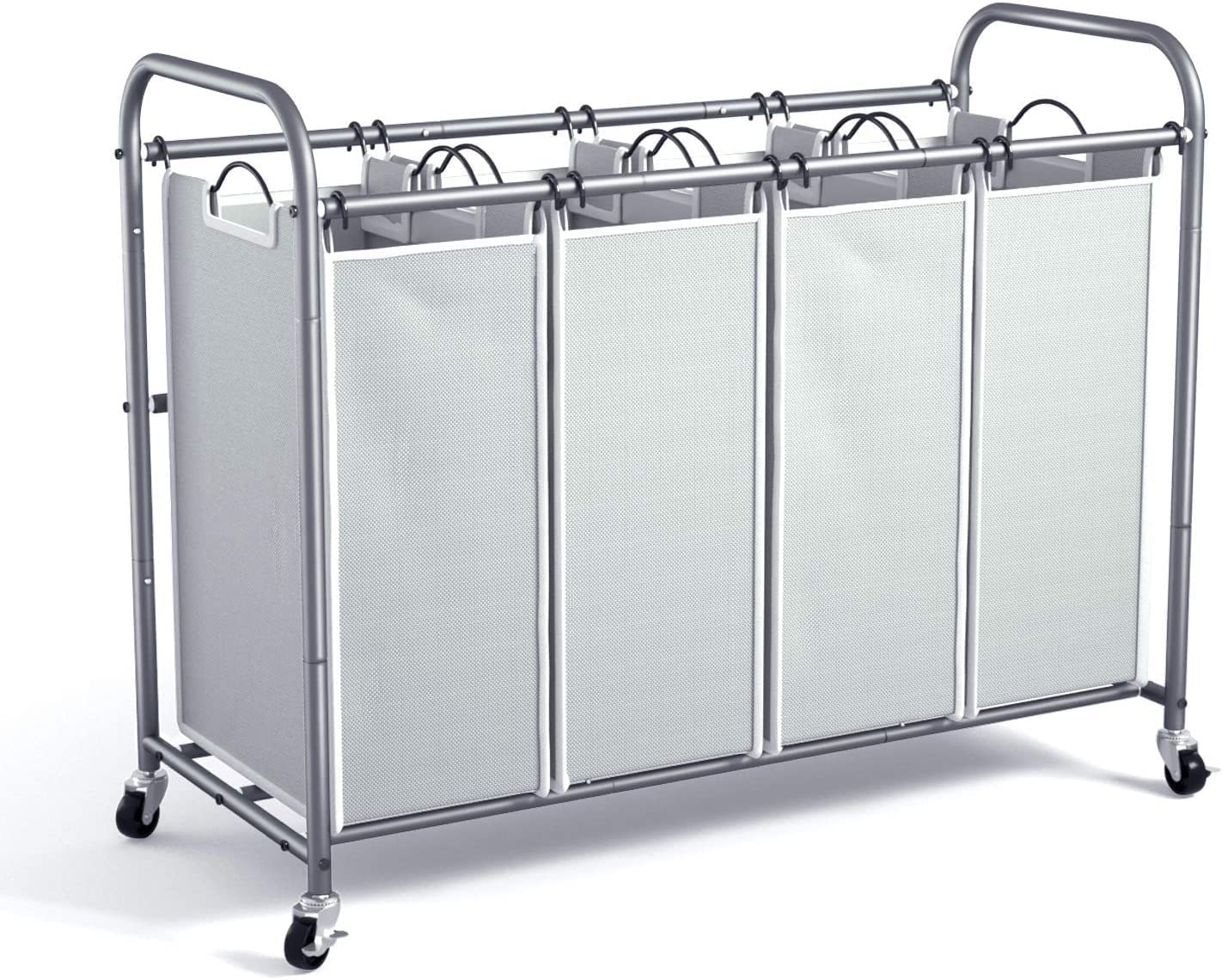 ROMOON Laundry Sorter 4 Section, Separated Laundry Hamper Cart with Heavy Duty Wheels and Removable Bags, Rolling Laundry Basket