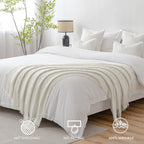 Miulee Off White Knitted Throw Blanket For Couch Textured Knit Blanket With Tassels Cozy Woven Boho Bed Blanket For Sofa Bed Chair Acrylic Wave Pattern 50'X60'