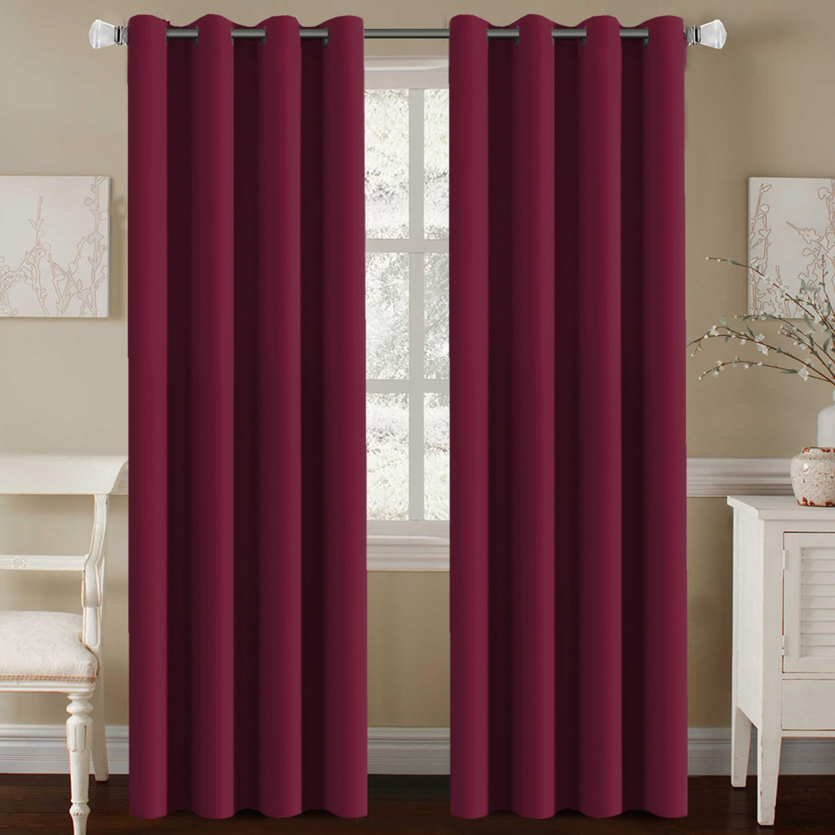 H.Versailtex Burgundy Red Blackout Draperies Curtains Thermal Insulated Window Treatment Extra Long Decorative Curtains For Than