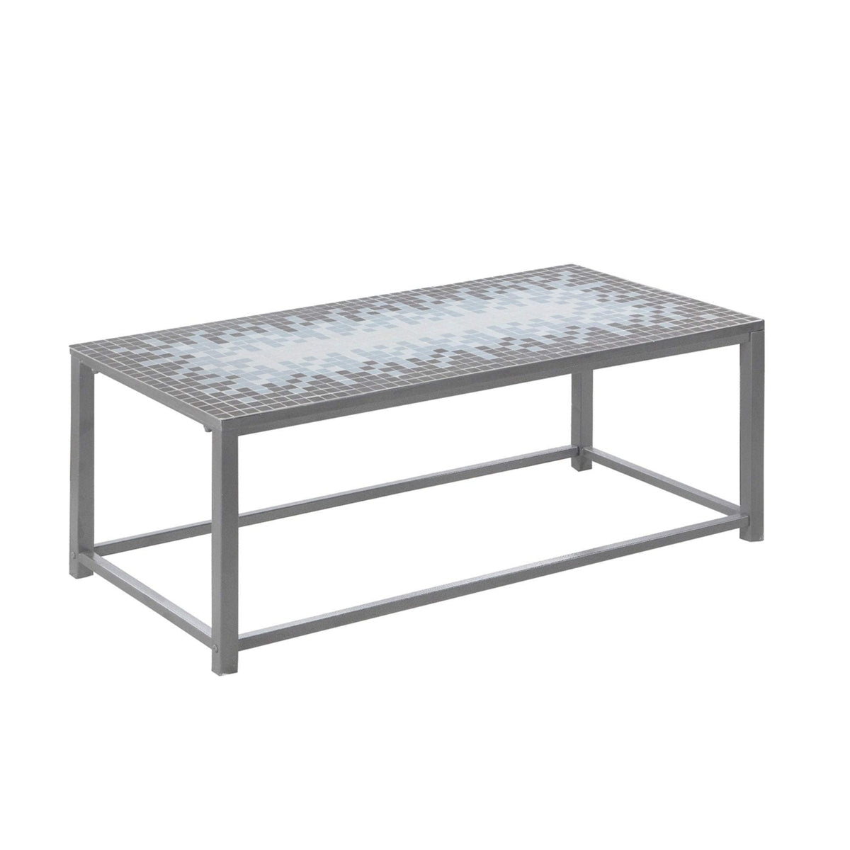 Monarch Specialties 3140, Accent, Cocktail, Rectangular, Living Room, Metal, Grey, Transitional Coffee Table Blue Tile Top/Hammered Silver, 42' L x 20' W x 17' H