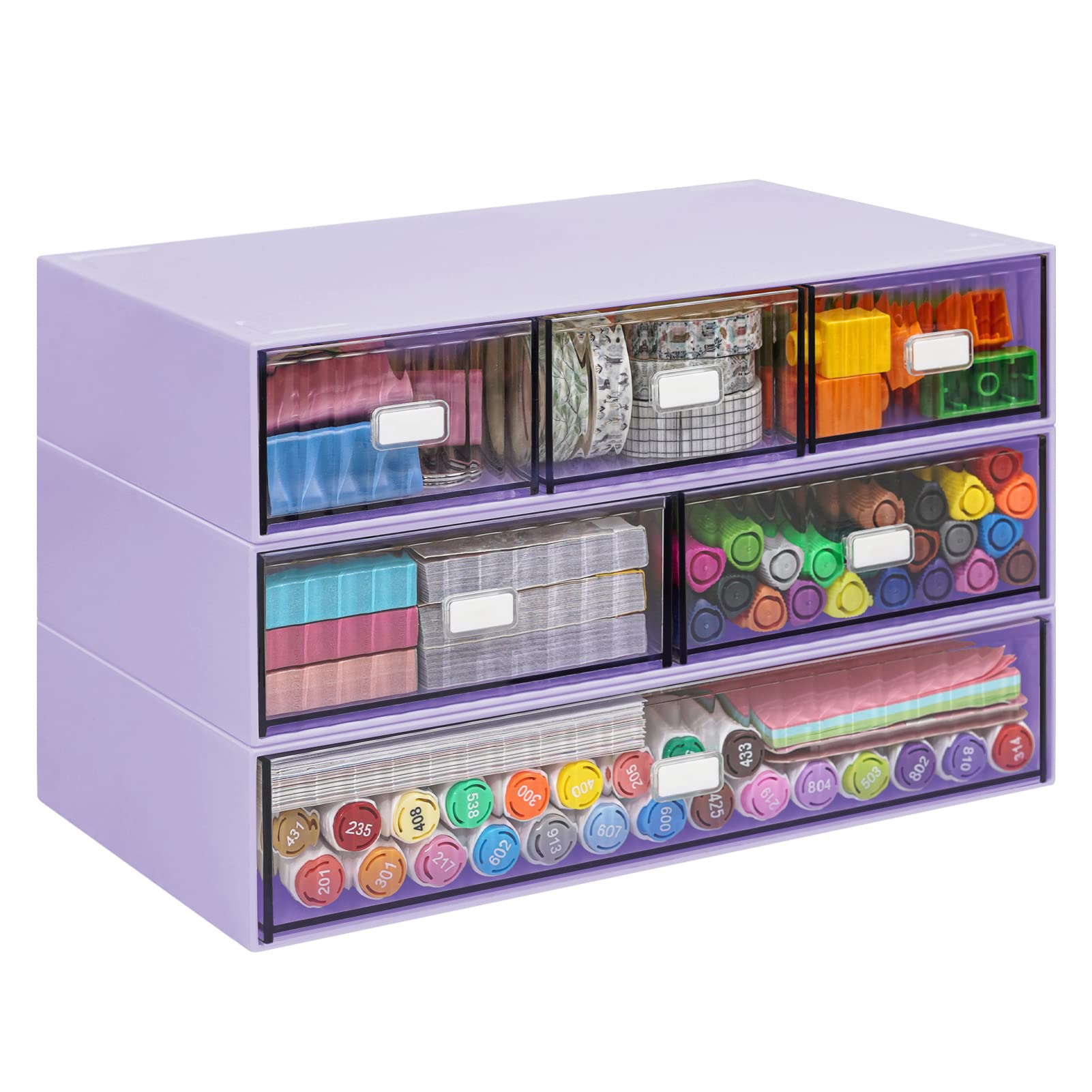 3 Tier Stackable Desk Organizer With 6 Drawers, Plastic Desk Storage Box Desktop Drawers, Detachable Makeup Storage Office Stati