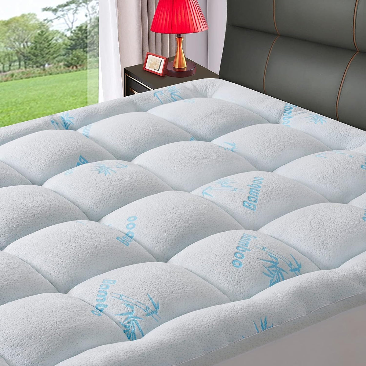 Keltaro Mattress Topper Full Size For Double Bed,Extra Thick Cooling Viscose Made From Bamboo Mattress Pad Cover Plush Soft Nois
