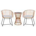 Flash Furniture Natural Finish Rattan Rope Chairs Side Table with Acacia Wood Top-Seat Cushions-All-Weather, 3 Pack, Light Gray