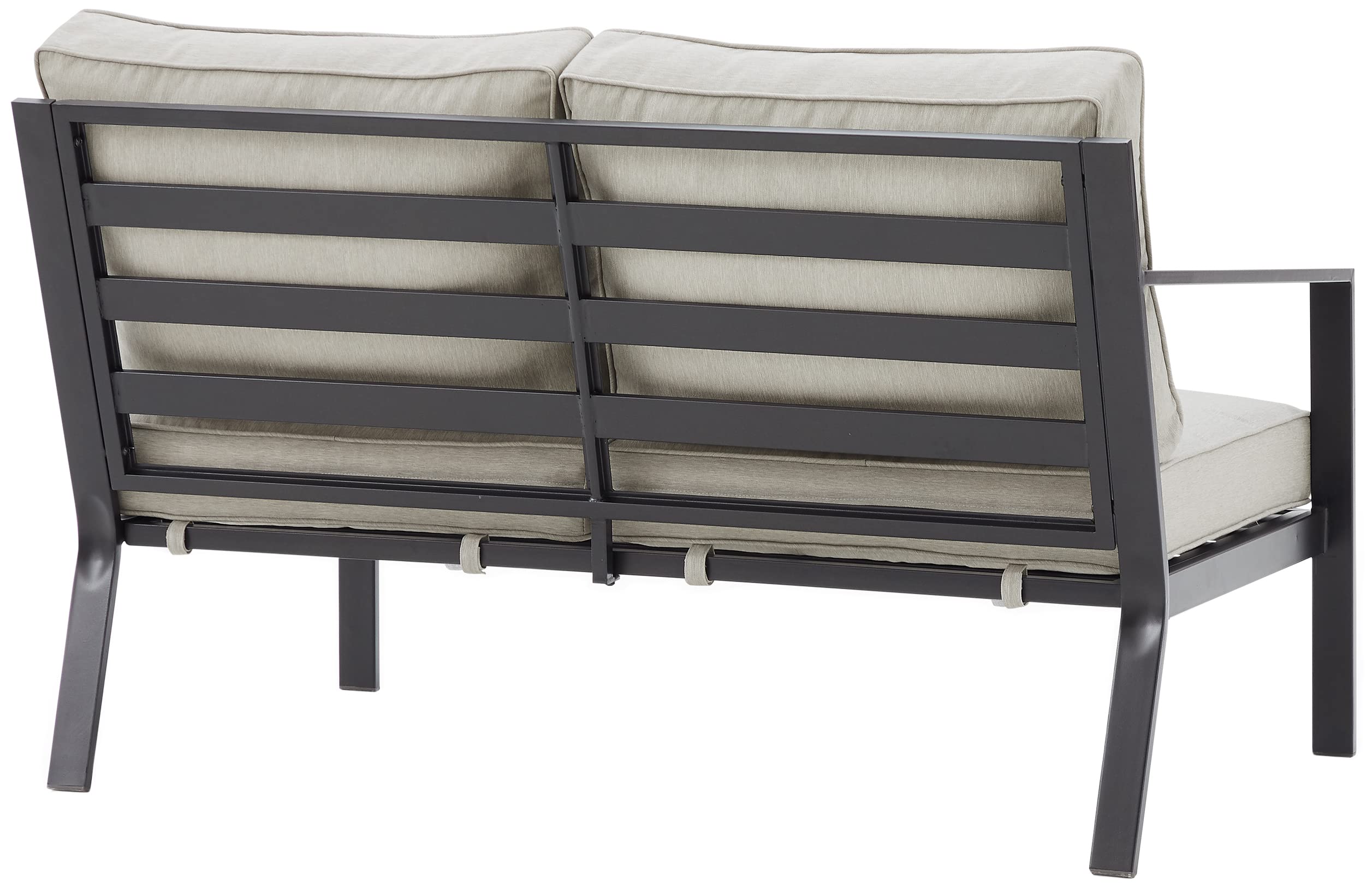 Crosley Furniture Clark Outdoor Sectional Left Side Loveseat, 2-Person Patio Couch for Deck, Backyard, Matte Black with Taupe Cushions