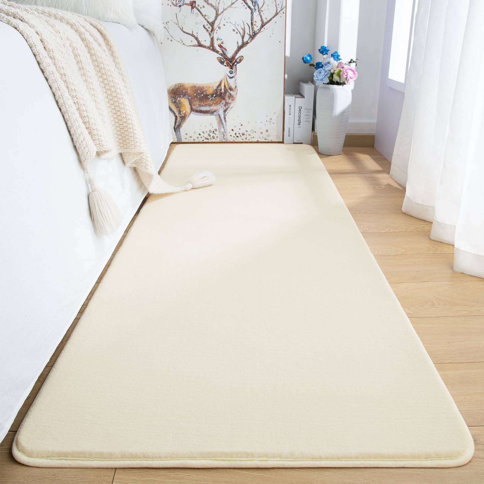 Przemy Washable Runner Rug For Bedroom Living Room, 2X6 Feet Cream Memory Foam Rug, Super Soft Modern Indoor Runner Carpet For H