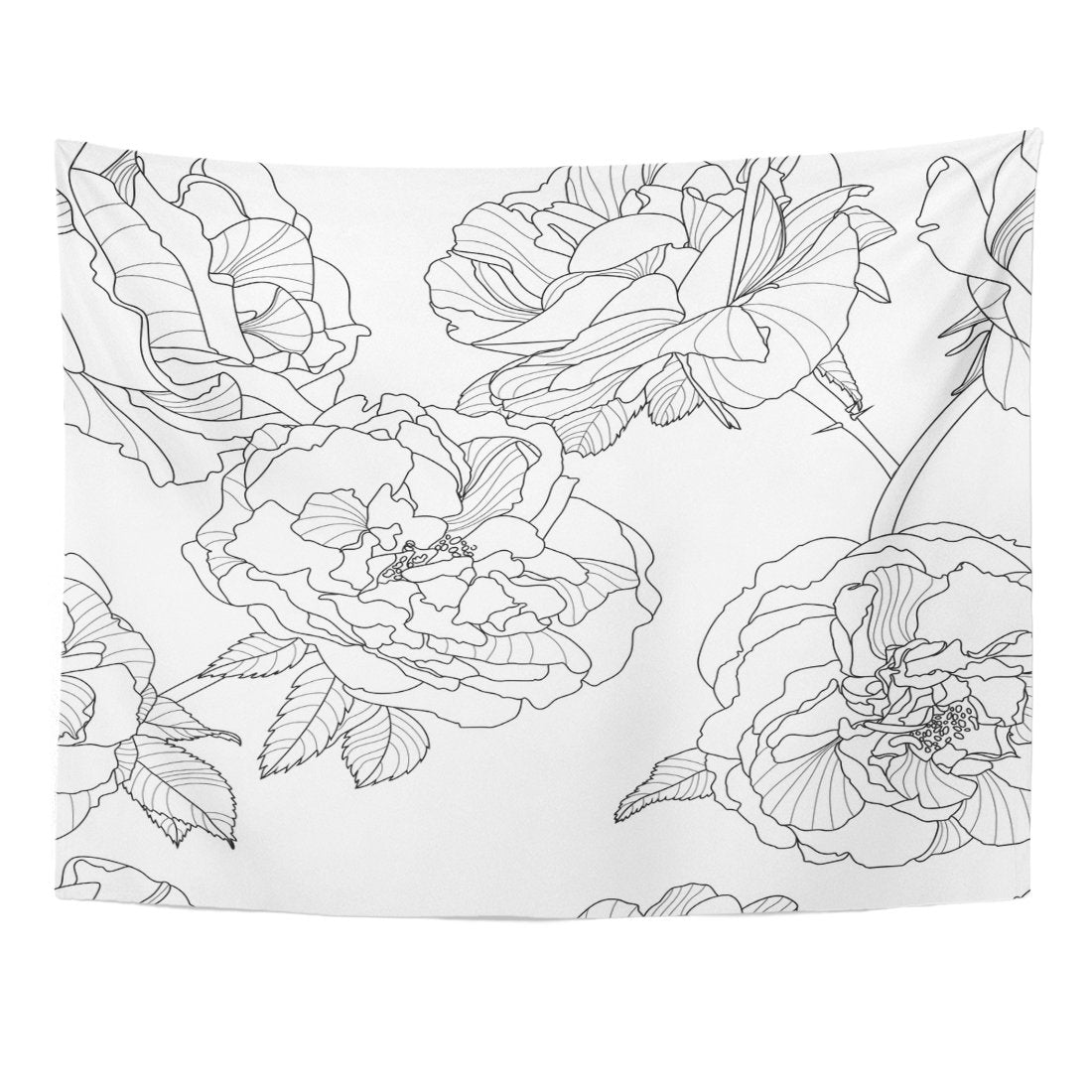 Emvency Tapestry Grey Line Floral Black White Outline Rose Flowers Design Linear Home Decor Wall Hanging Living Room Bedroom Dor