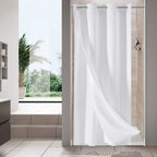 MitoVilla White Waffle Small Stall Shower Curtain 36 x 74, No Hooks Required Half Size Narrow Fabric Shower Curtain Set with Sna