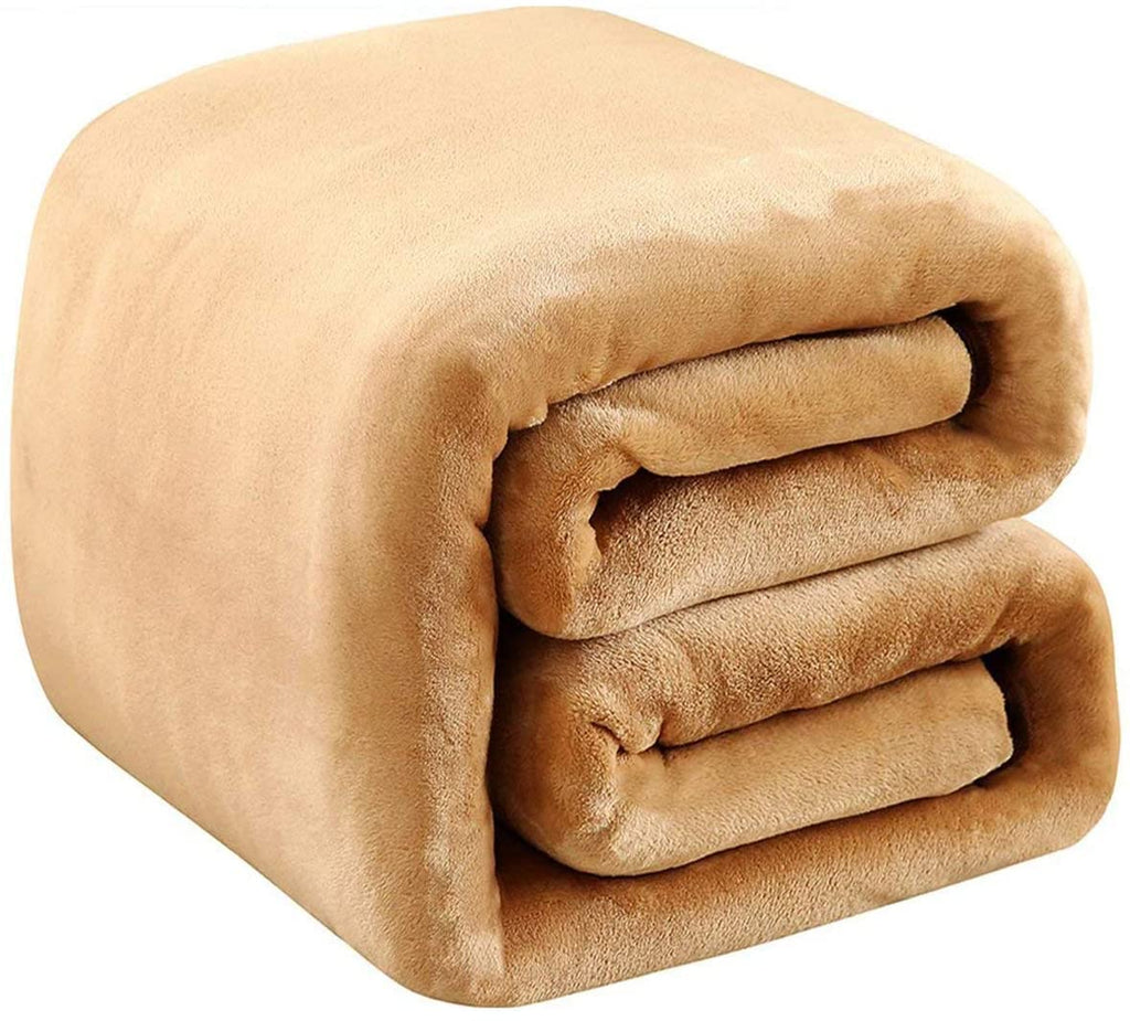 Fleece Blanket Queen Size 350Gsm Lightweight Throw For The Bed Extra Soft Brush Fabric Super Warm Sofa Blanket 90' X 90'(Camel