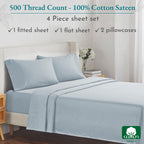 California Design Den Full Cotton Sateen Sheet Set - 500 Thread Count Light Blue Sheets, Pure Cotton 4 Piece Luxury Bedding, Wri
