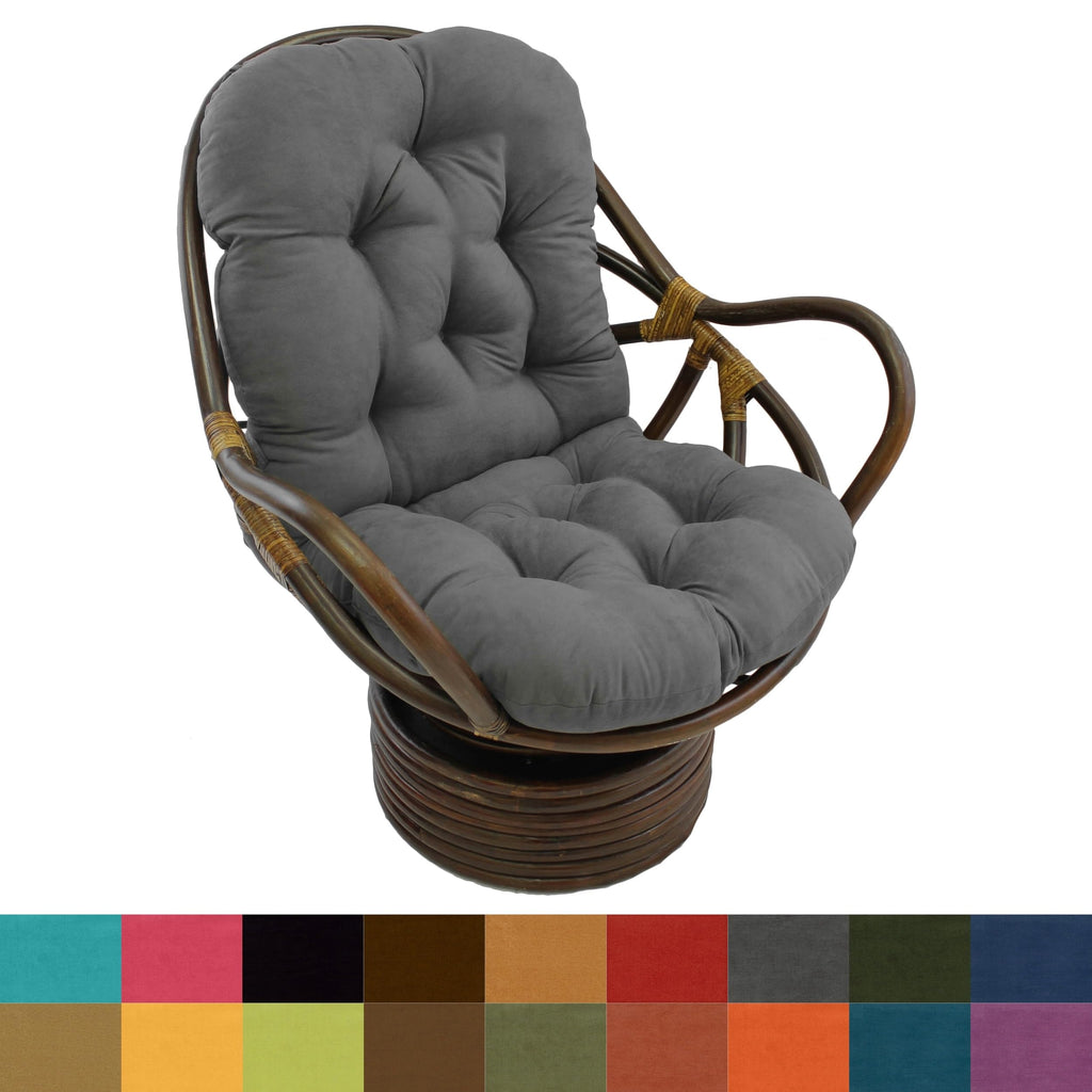 International Caravan Bali Rattan Swivel Rocker With Microsuede Cushion High Back Accent Chairs, Rocking Chairs Black Urban, Traditional