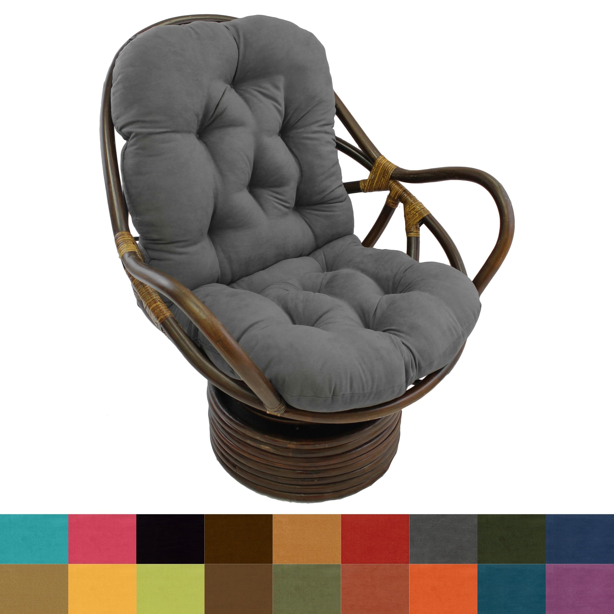 International Caravan Bali Rattan Swivel Rocker With Microsuede Cushion High Back Accent Chairs, Rocking Chairs Black Urban, Traditional