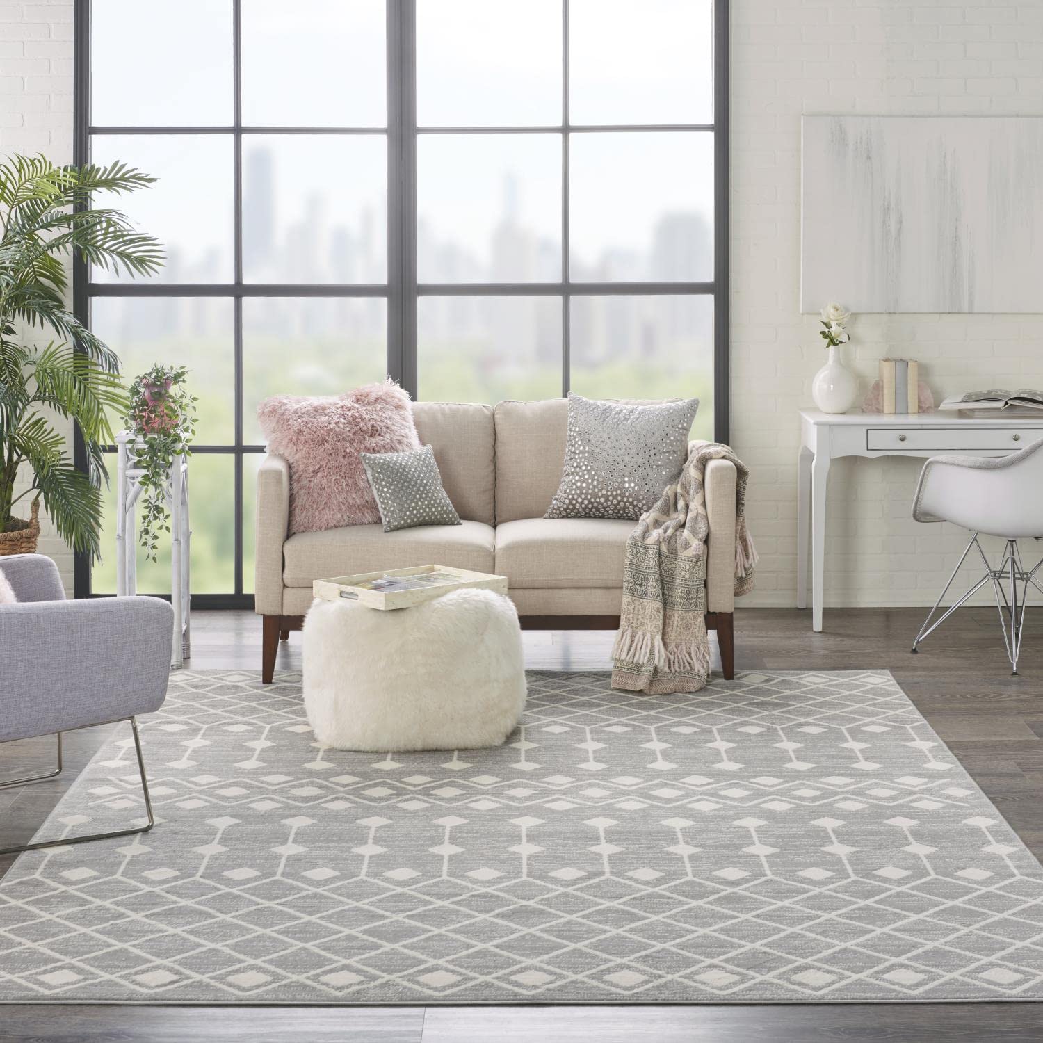 Nourison Grafix Moroccan Grey 8'6' X 12' Area Rug, Easy Cleaning, Non Shedding, Bed Room, Living Room, Dining Room, Kitchen (9X