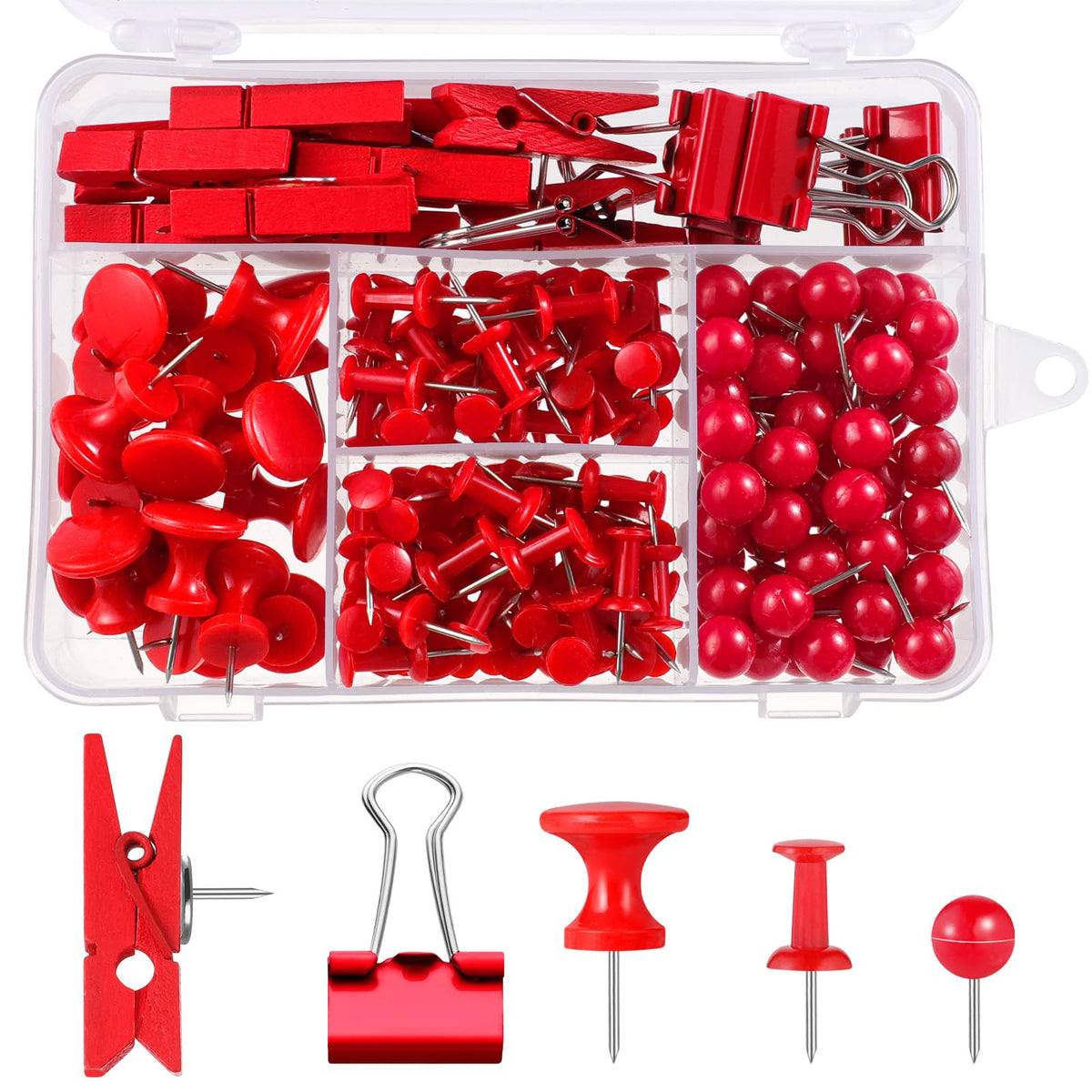 200 Pieces Red Push Pins, 5 Style Thumb Tacks Decorative Push Pins For Cork Board Bulletin Board Wall Craft Office Home Supplies