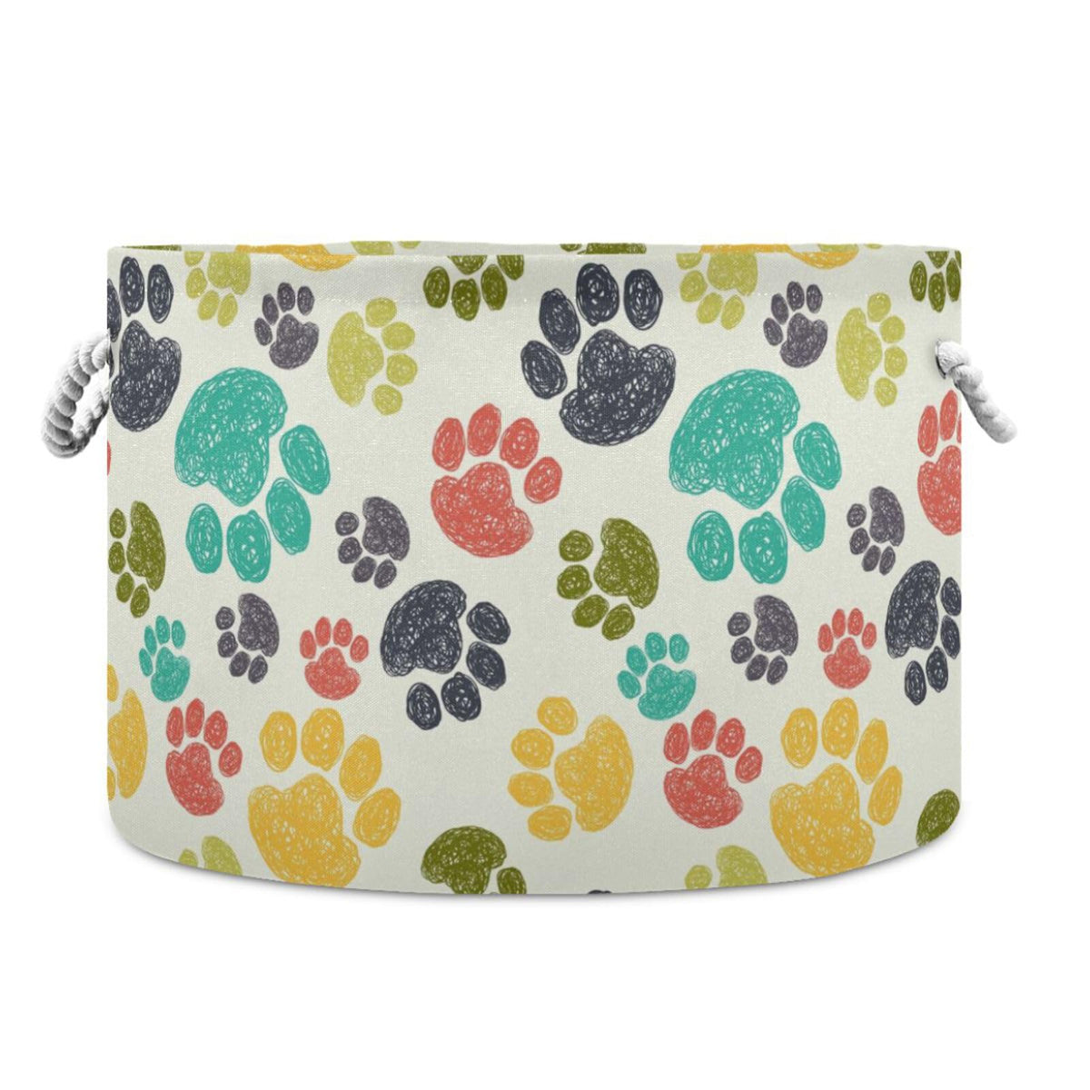 ZRCAIFUGIY Paw Print Round Storage Basket Collapsible with Handle