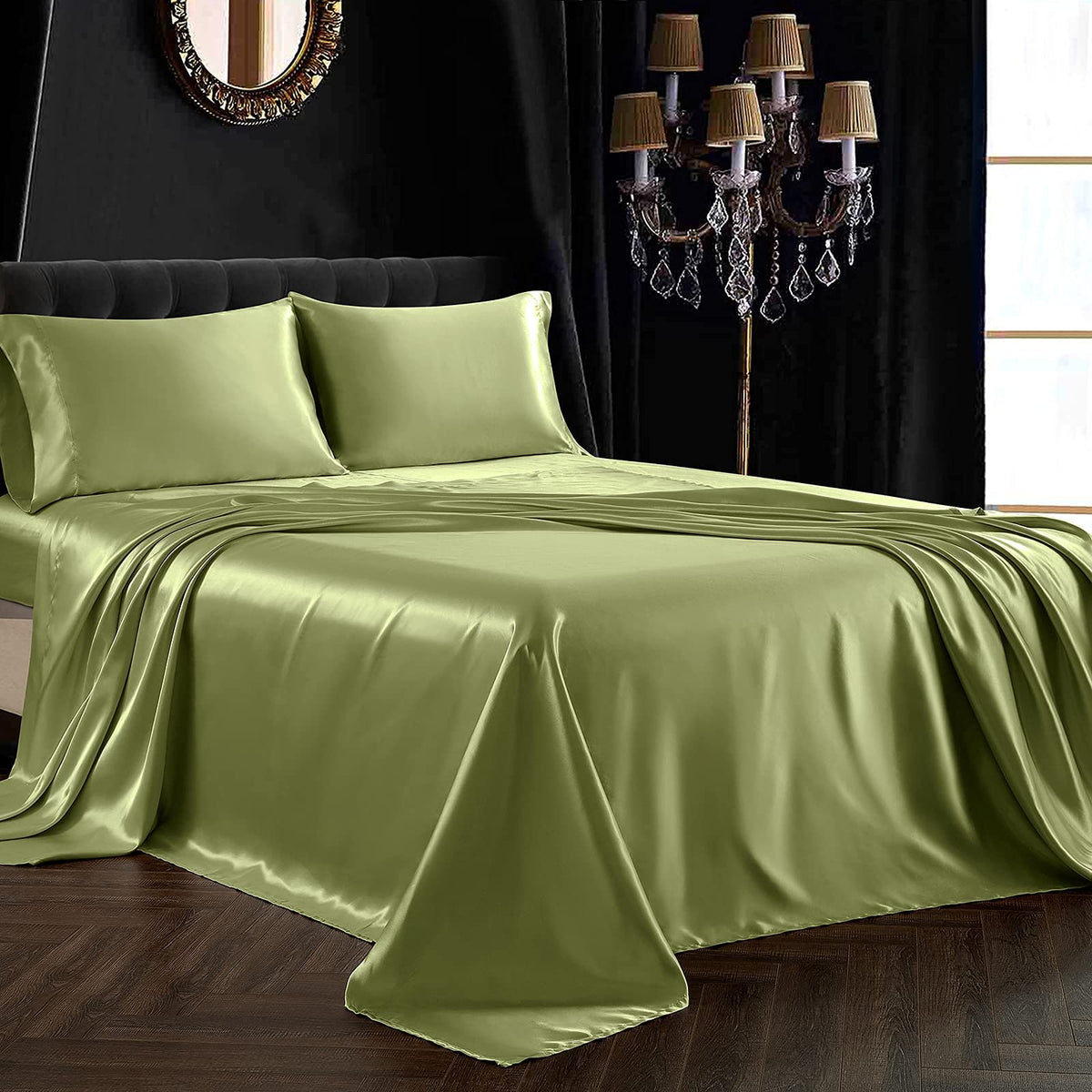 Siinvdabzx 3Pcs Satin Sheet Set Twin Size Ultra Silky Soft Sage Green Satin Twin Bed Sheets With Deep Pocket, 1 Fitted Sheet, 1