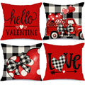 Buffalo Plaid Valentines Day Pillow Covers 18X18 Set Of 4 Valentines Day Decor Polka Dot Red Heart With Bow Love Truck Valentine