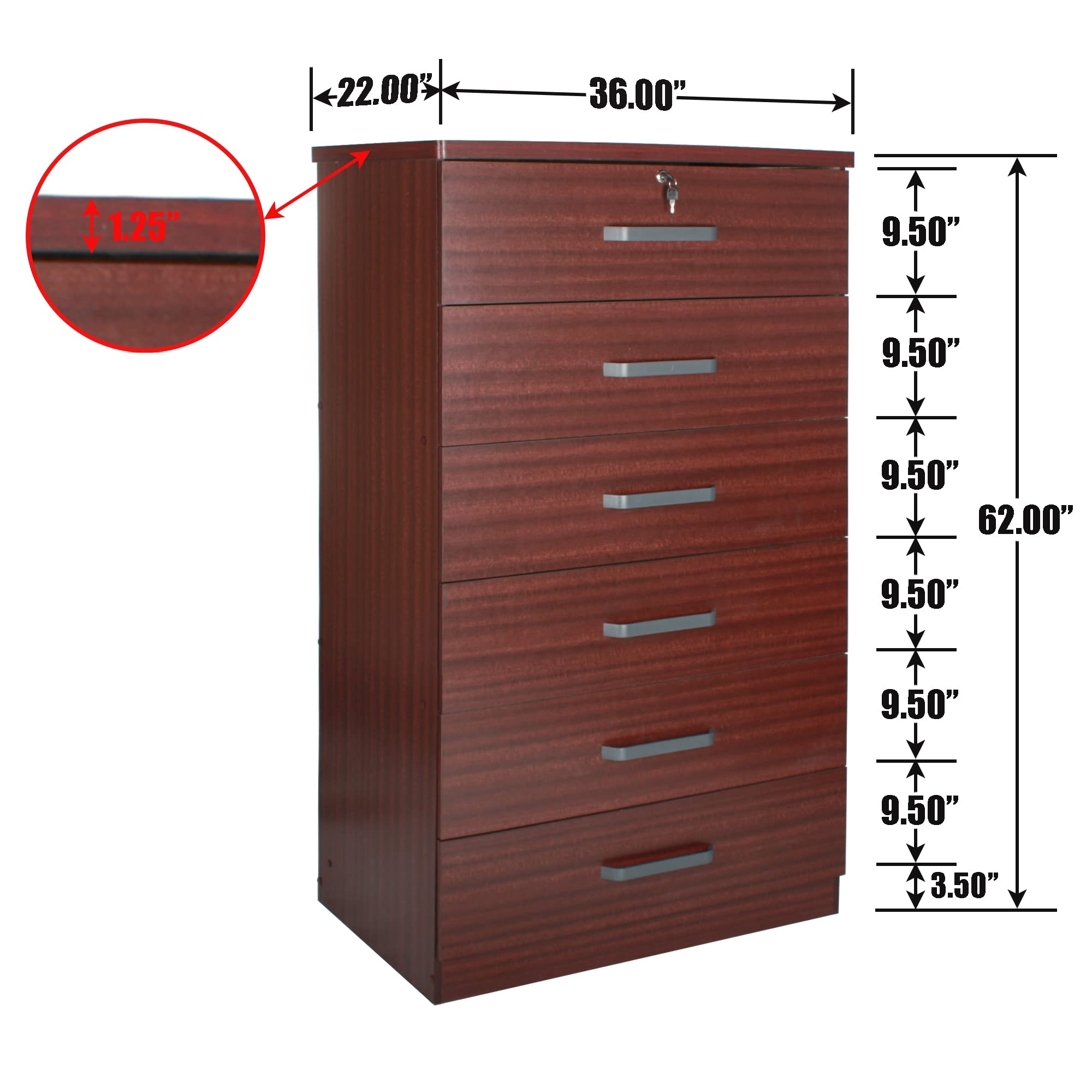 Better Home Products Liz Super Jumbo 6 Drawer Storage Chest Dresser in Mahogany