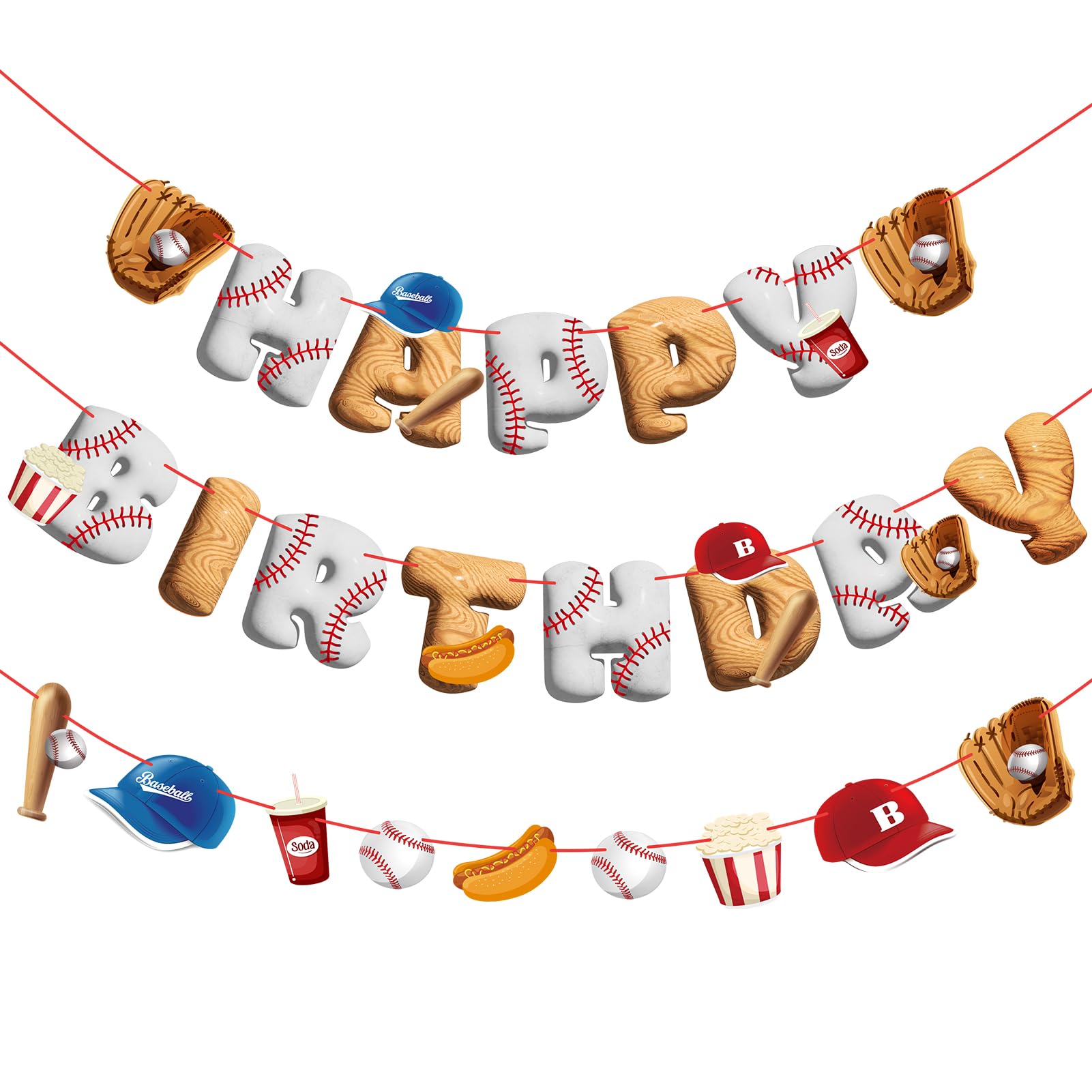 Homarkable Pre-Strung Baseball Birthday Decorations, Baseball Happy Birthday Banners, Sports Birthday Banners Decorations, Pre-A